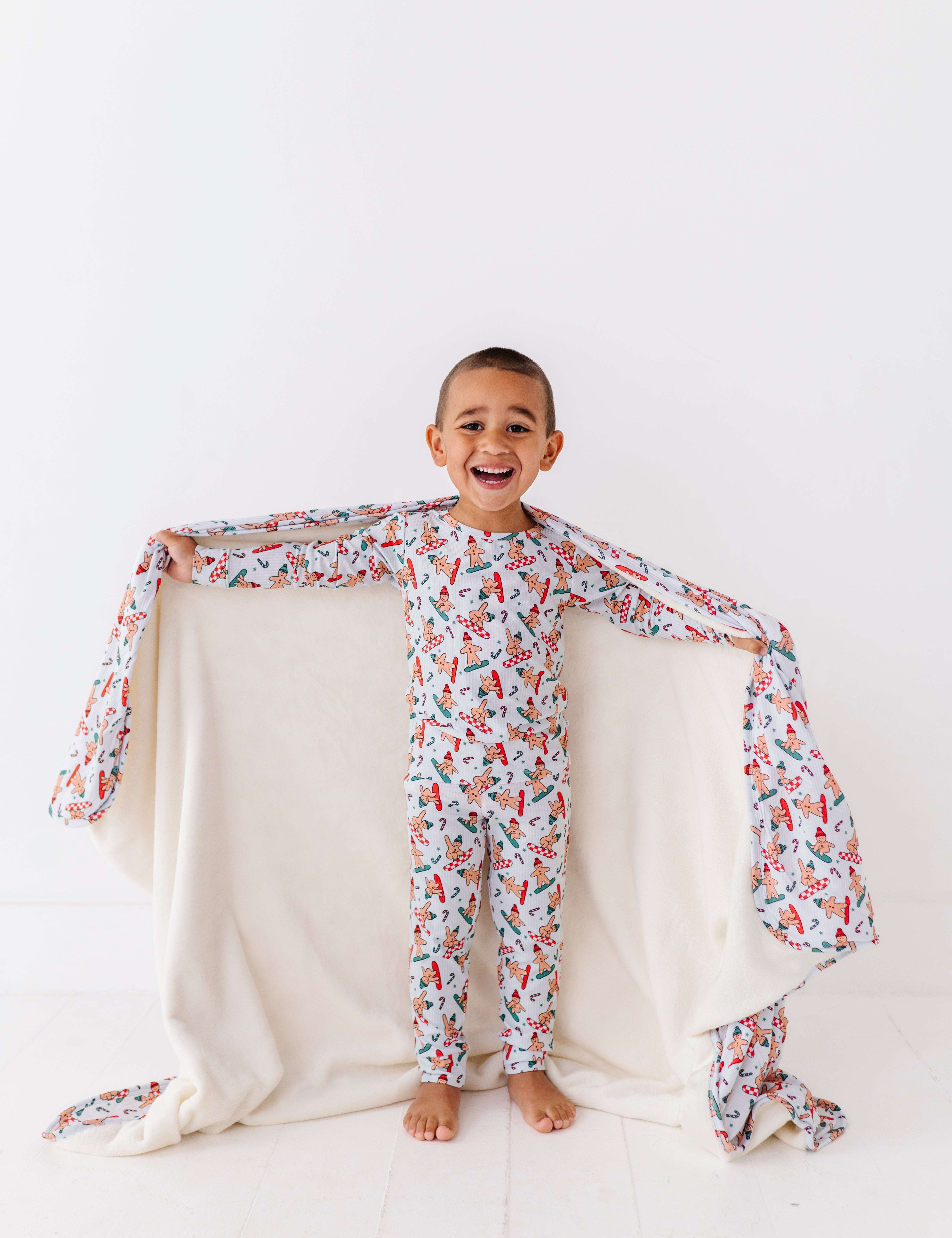 Snowboarding Gingerbread Plush Blanket