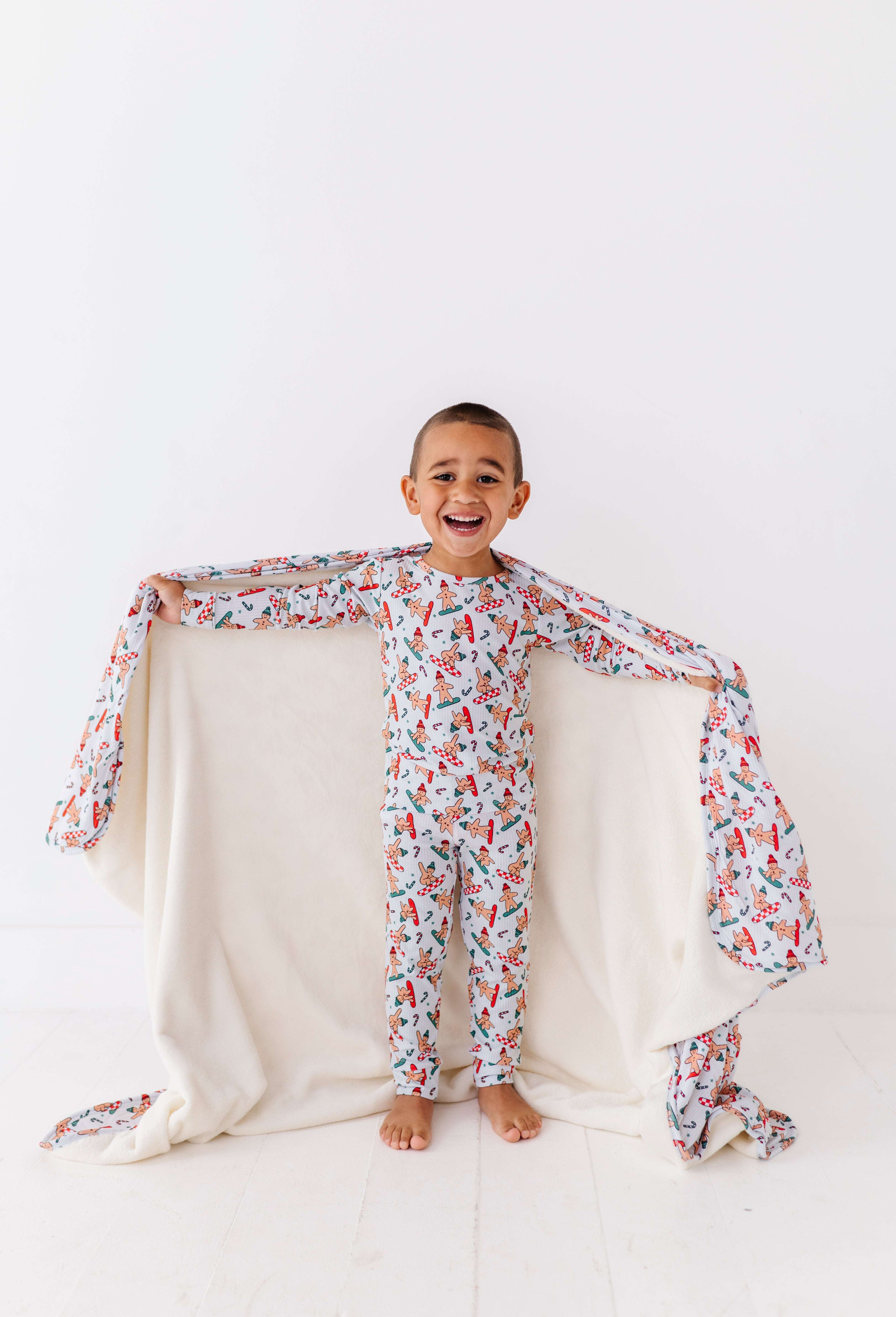 Snowboarding Gingerbread Plush Blanket