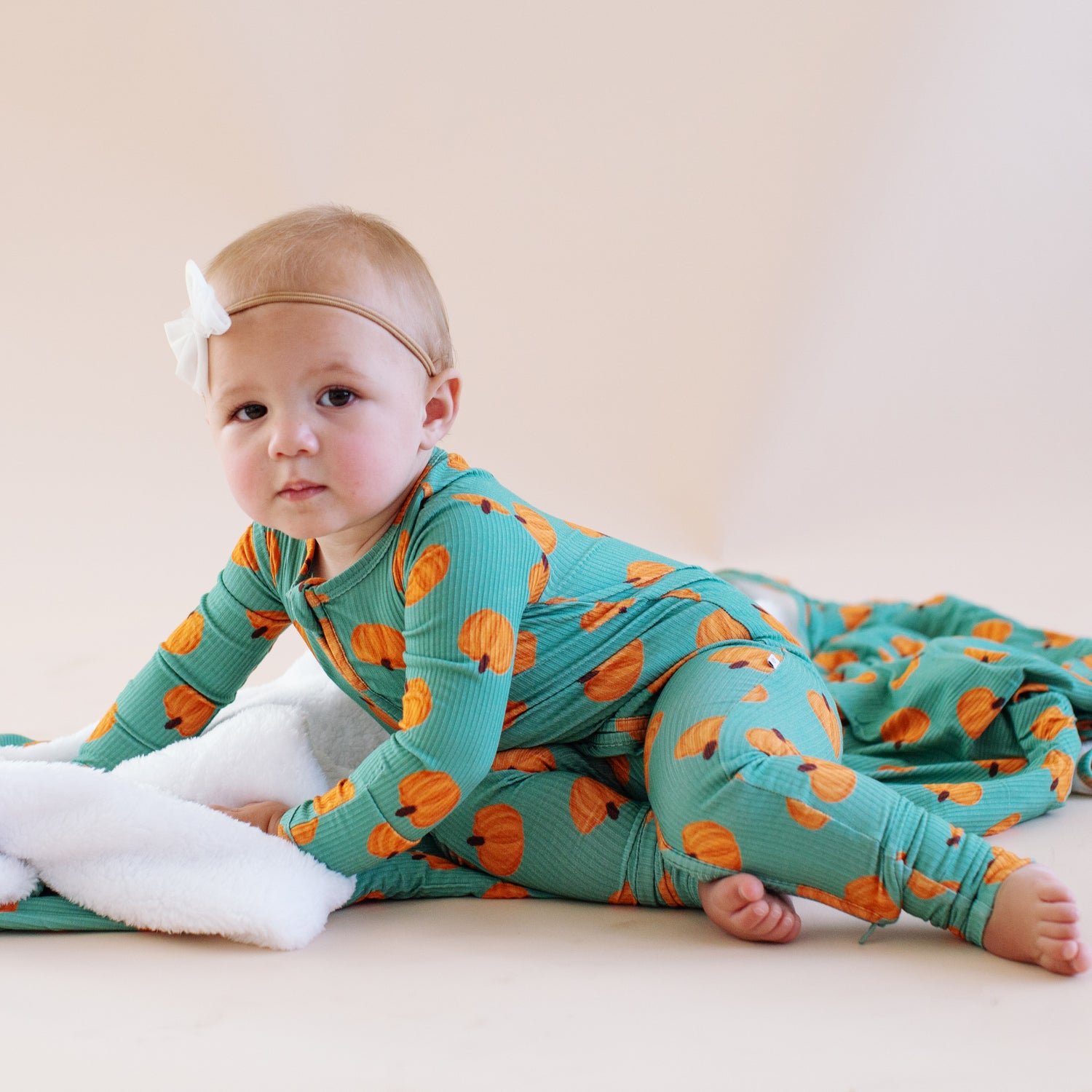 Ribbed Pumpkin Green Zipper Onesie