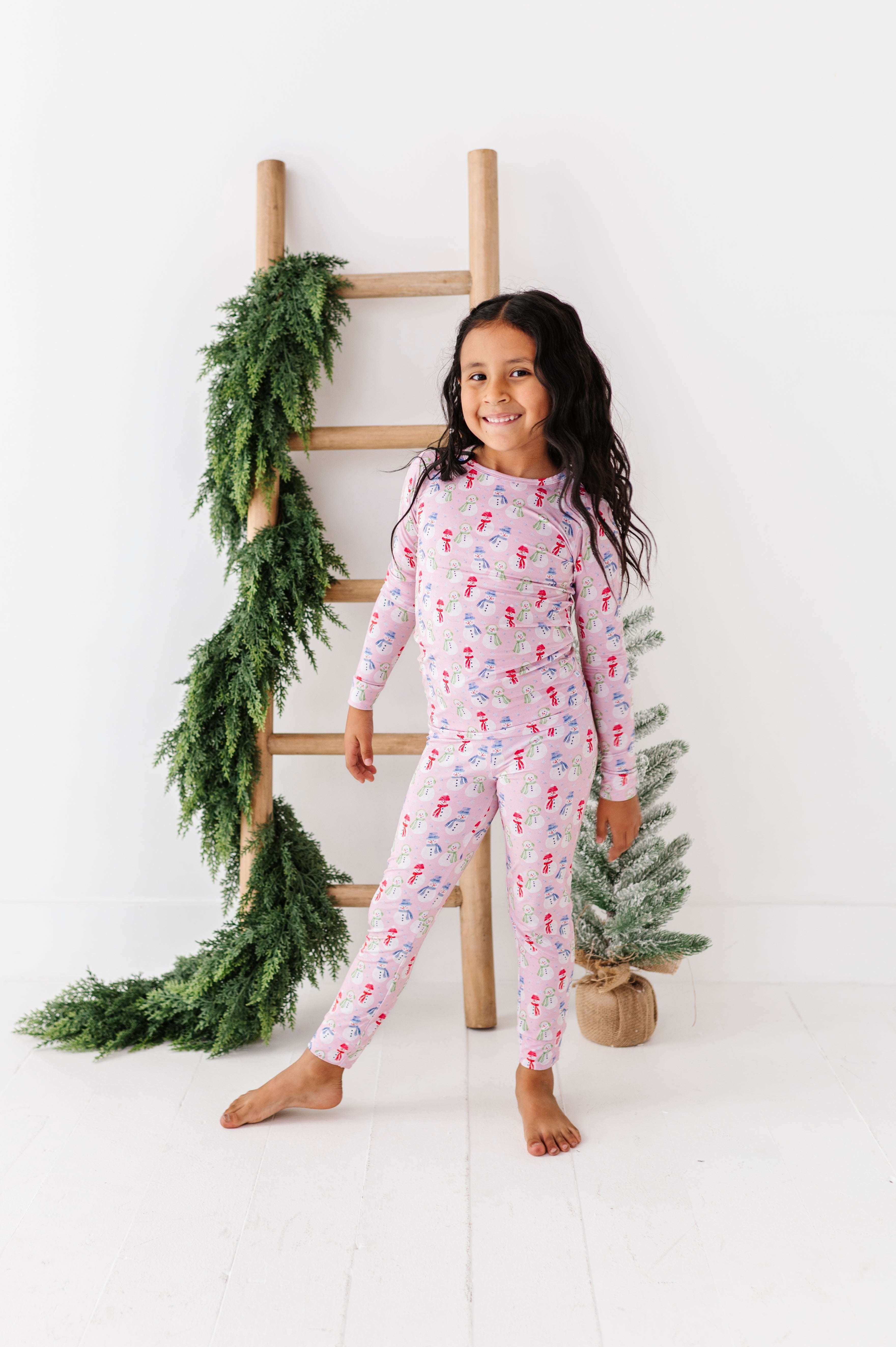 Pink Snowman Two Piece Pajama Set