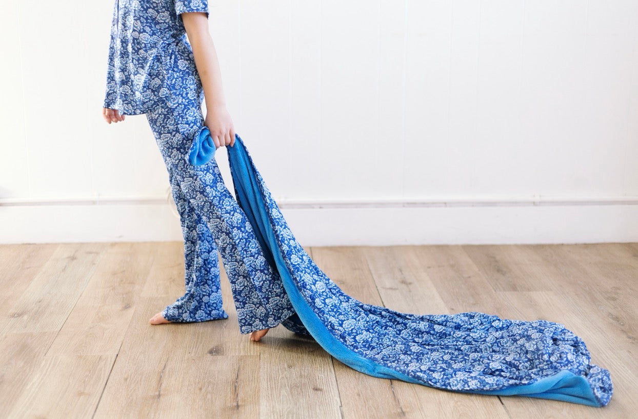 Blue Floral Girls Flare Lounge Set