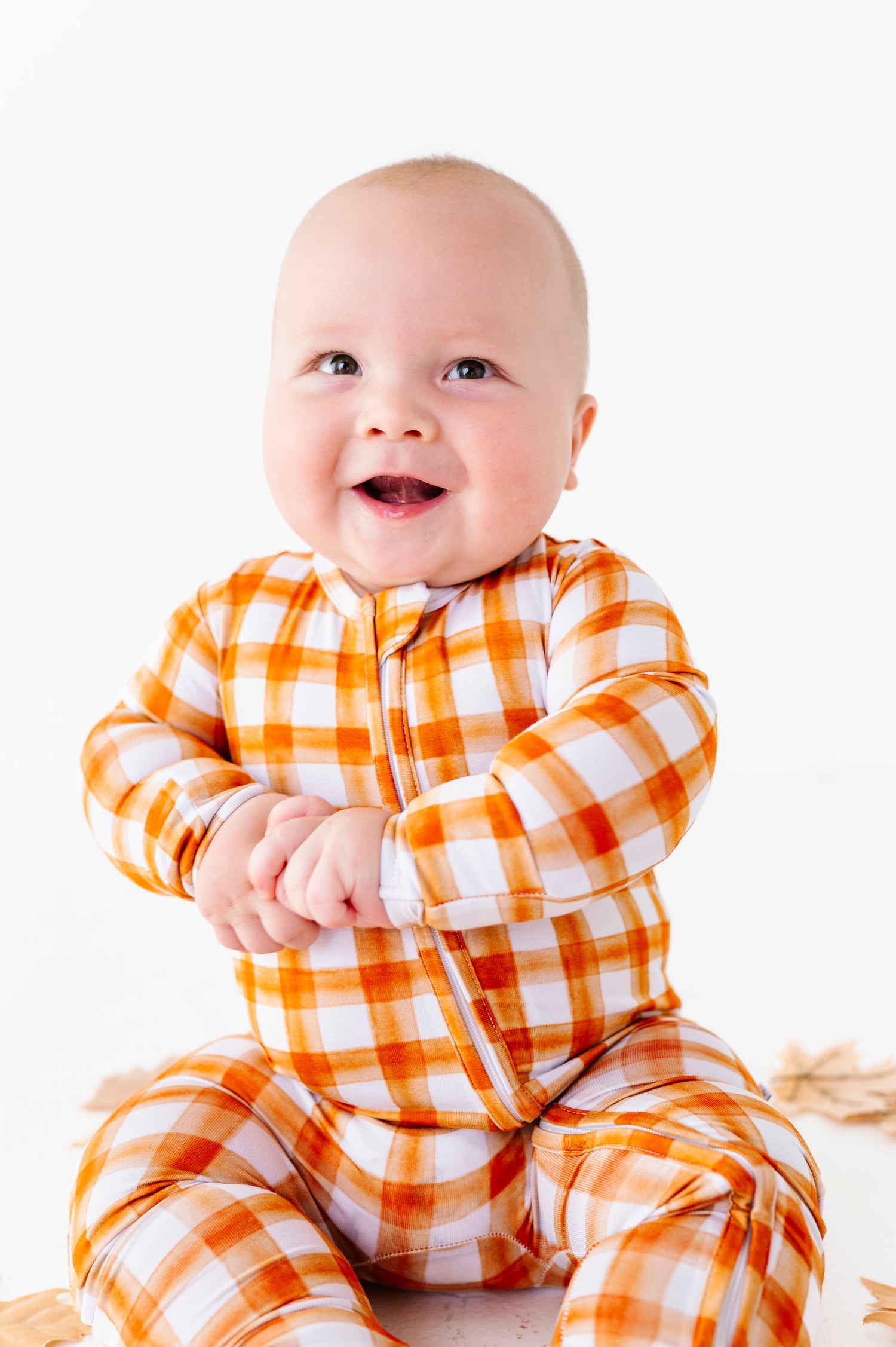 Orange Gingham Zipper Onesie