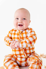 Orange Gingham Zipper Onesie