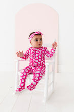 Load image into Gallery viewer, Pink Affirmation Heart Footed Onesie
