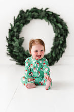 Load image into Gallery viewer, Green Santa Convertible footed onesie
