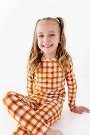 Orange Gingham Two Piece Pajama Set