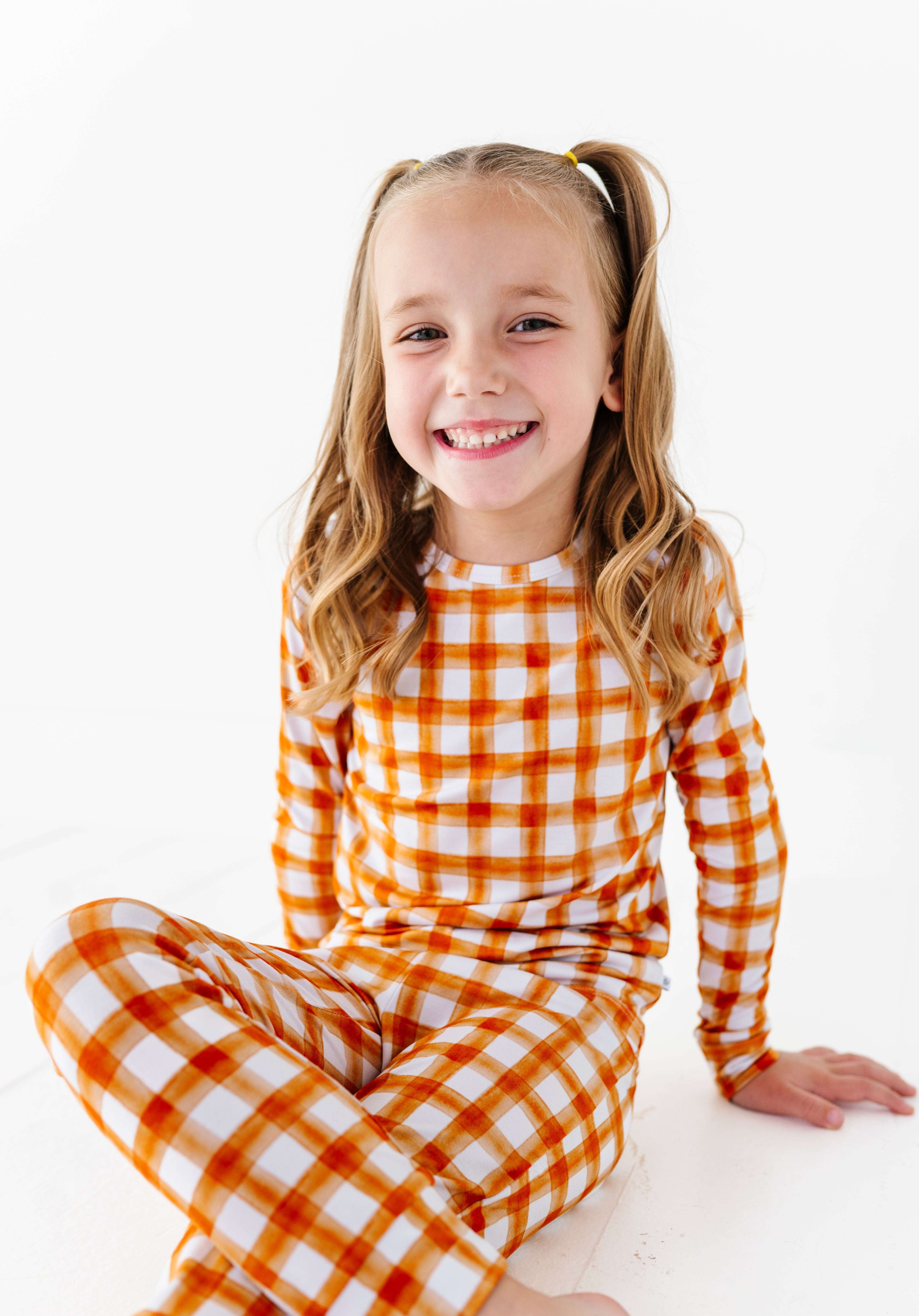 Orange Gingham Two Piece Pajama Set