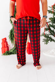 Classic Red Plaid Ribbed Men's Set