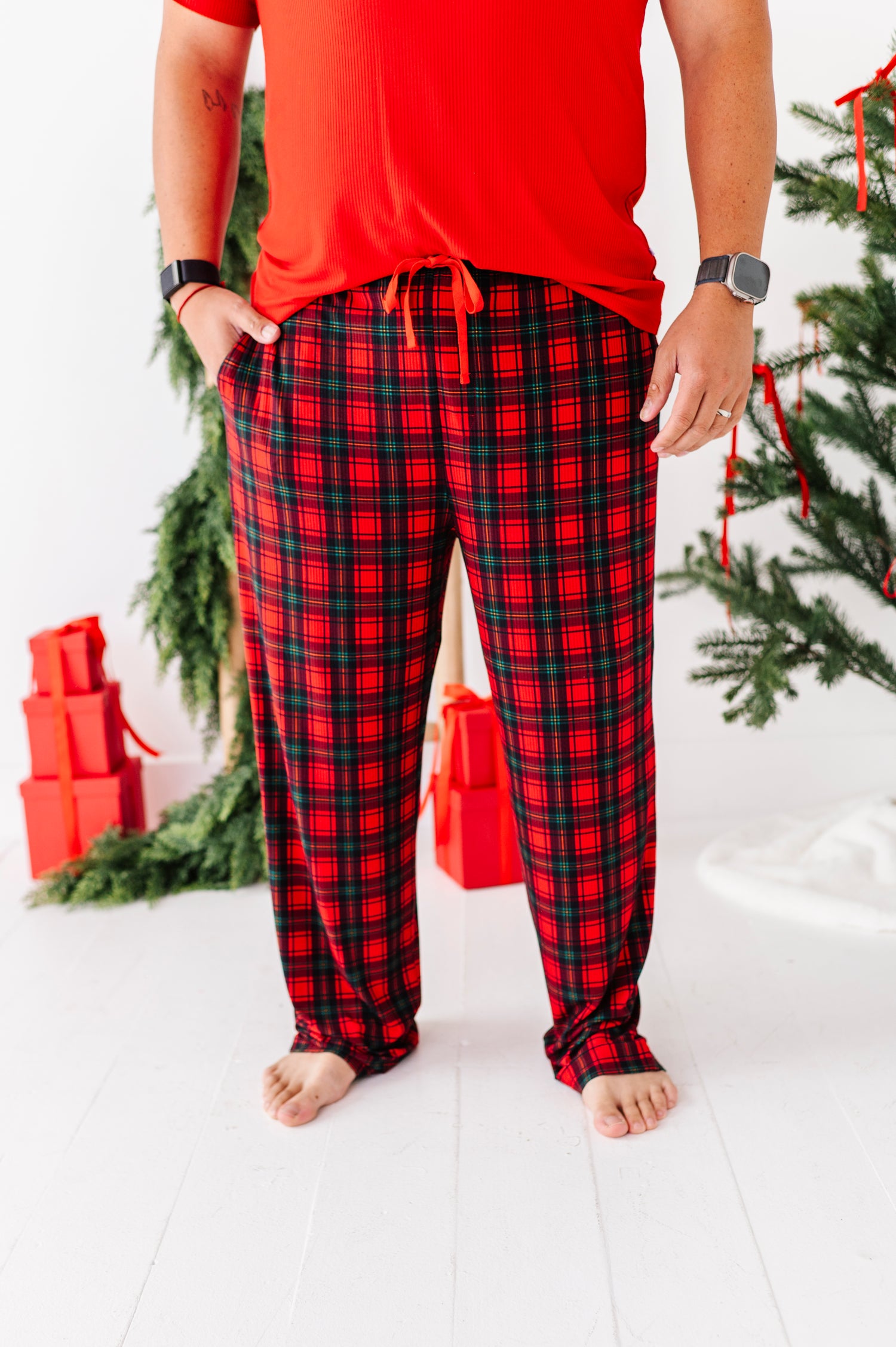 Classic Red Plaid Ribbed Men's Set