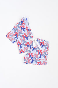 Red White Blue Bow Women's Button Down Short Set