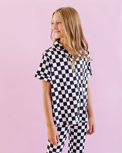 Black and White Checks Girls Flare Lounge Set