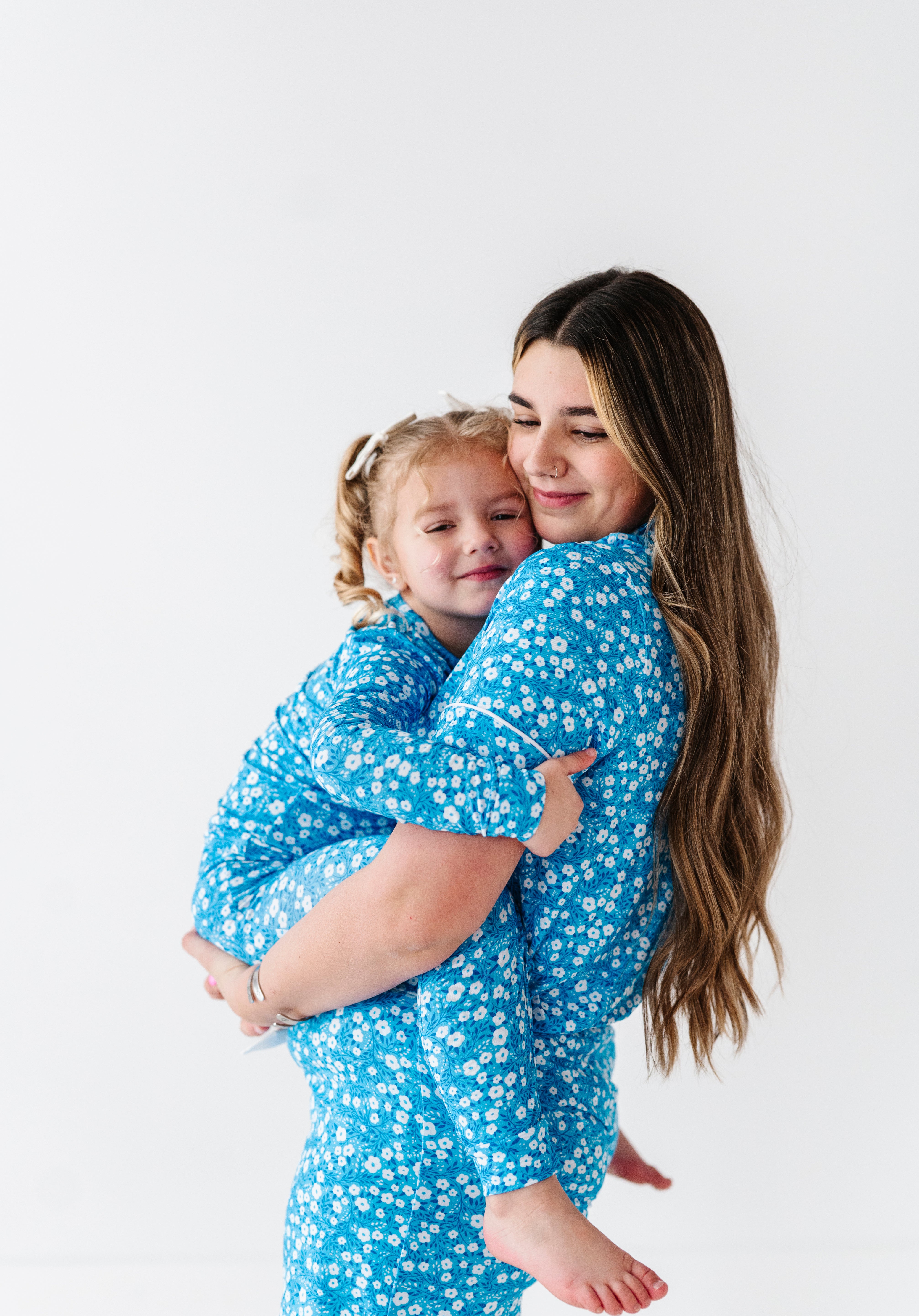 Blue Base Flowers Two Piece Pajama Set