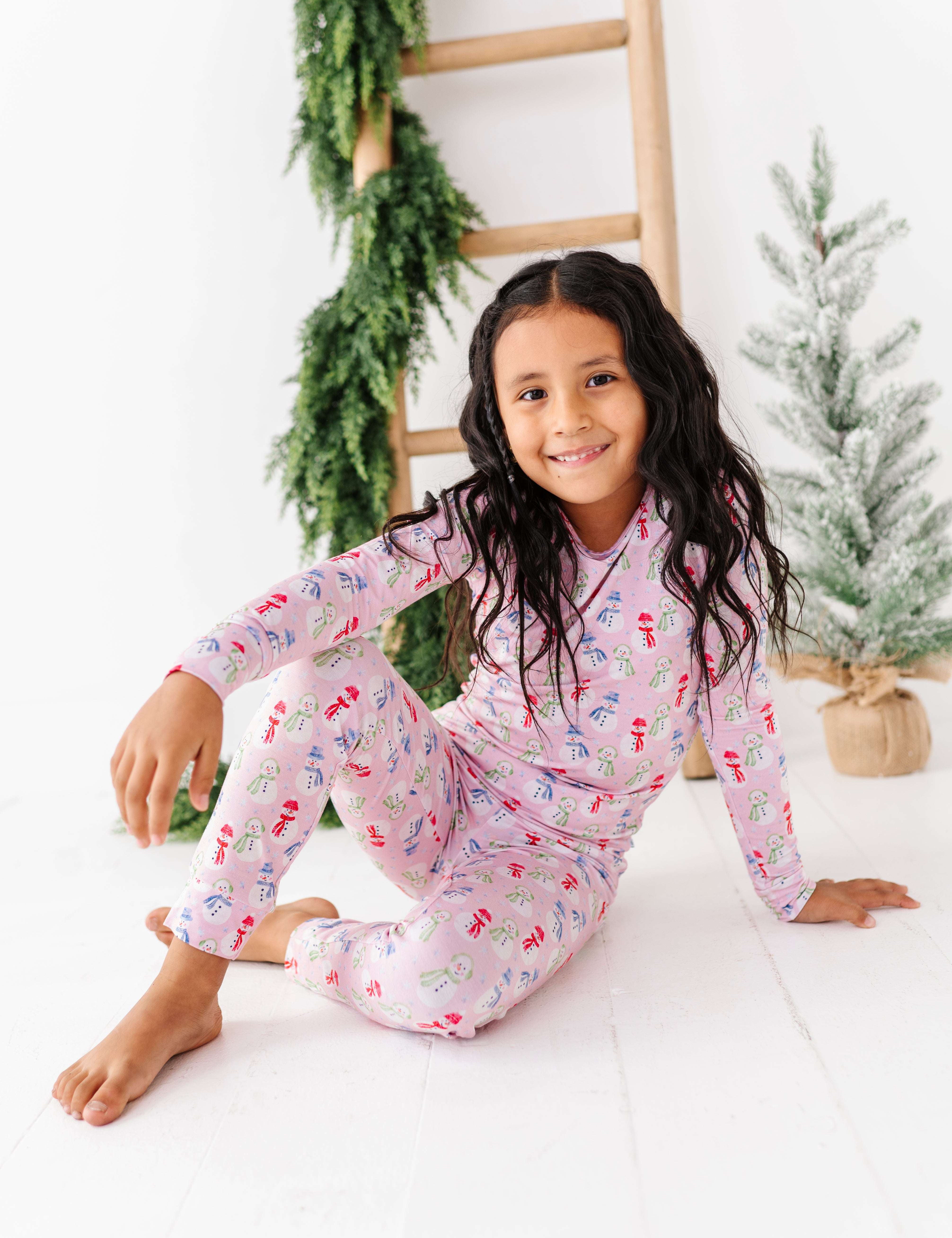Pink Snowman Two Piece Pajama Set