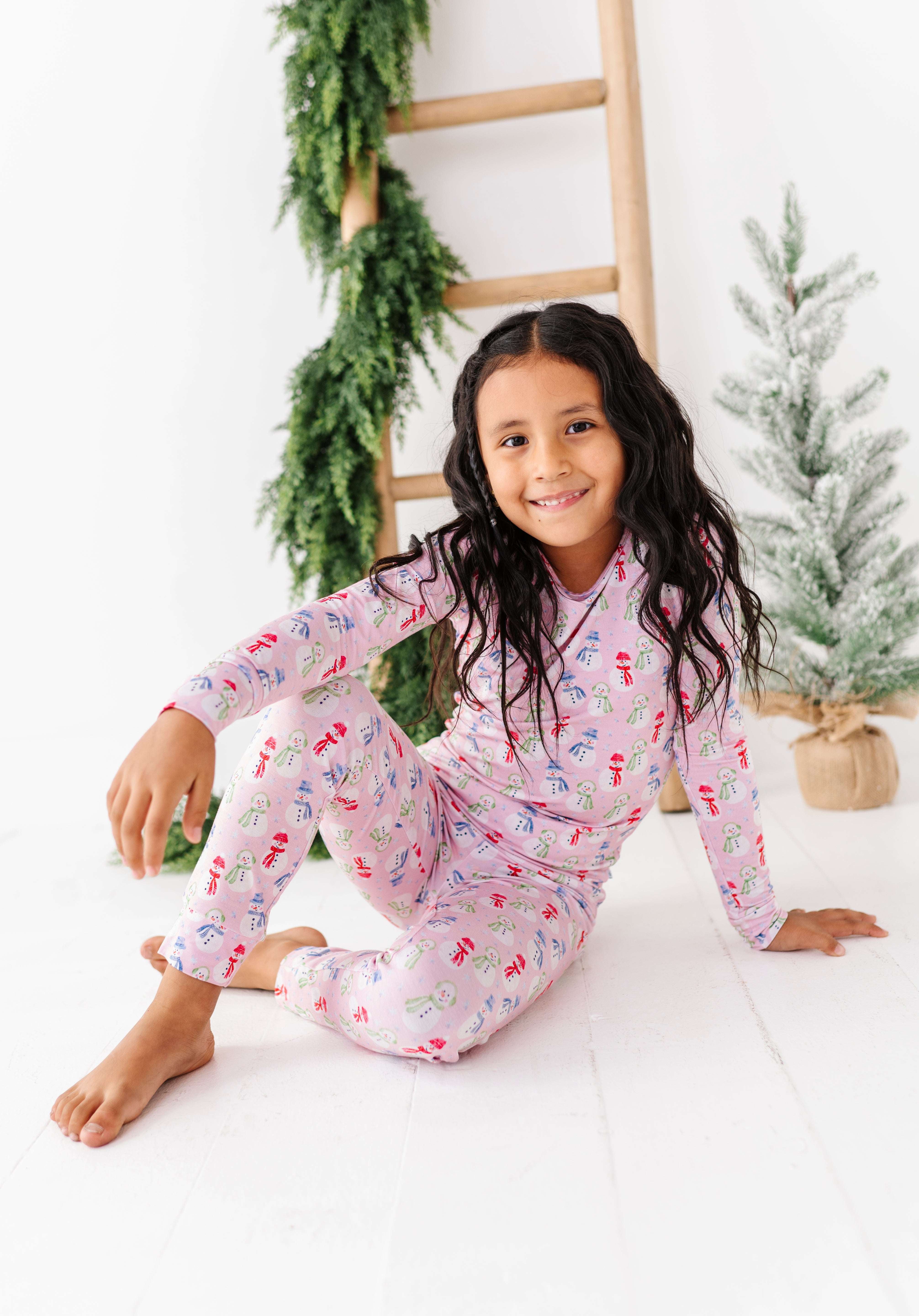 Pink Snowman Two Piece Pajama Set