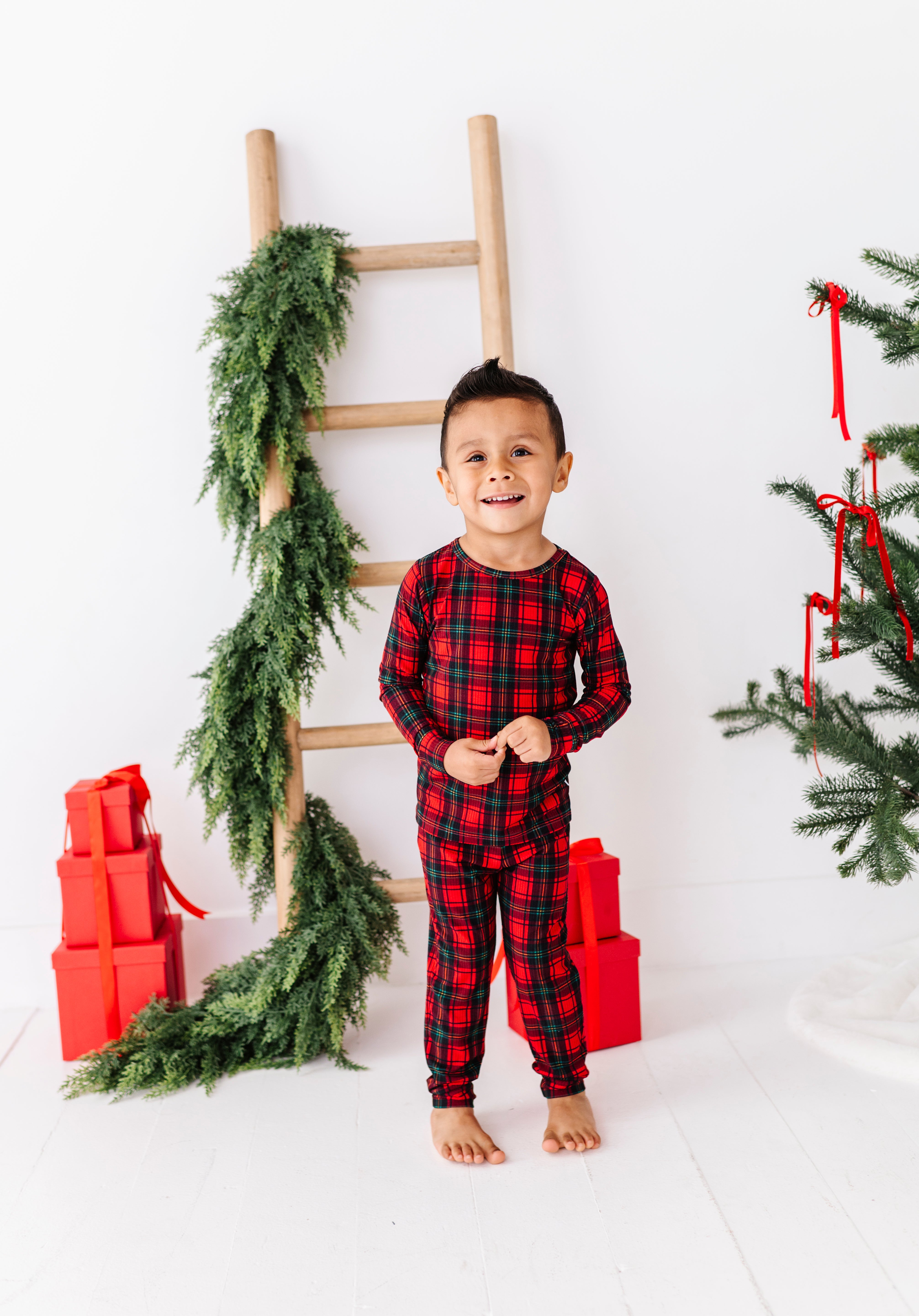 Classic Red Plaid Ribbed Two Piece Pajama Set