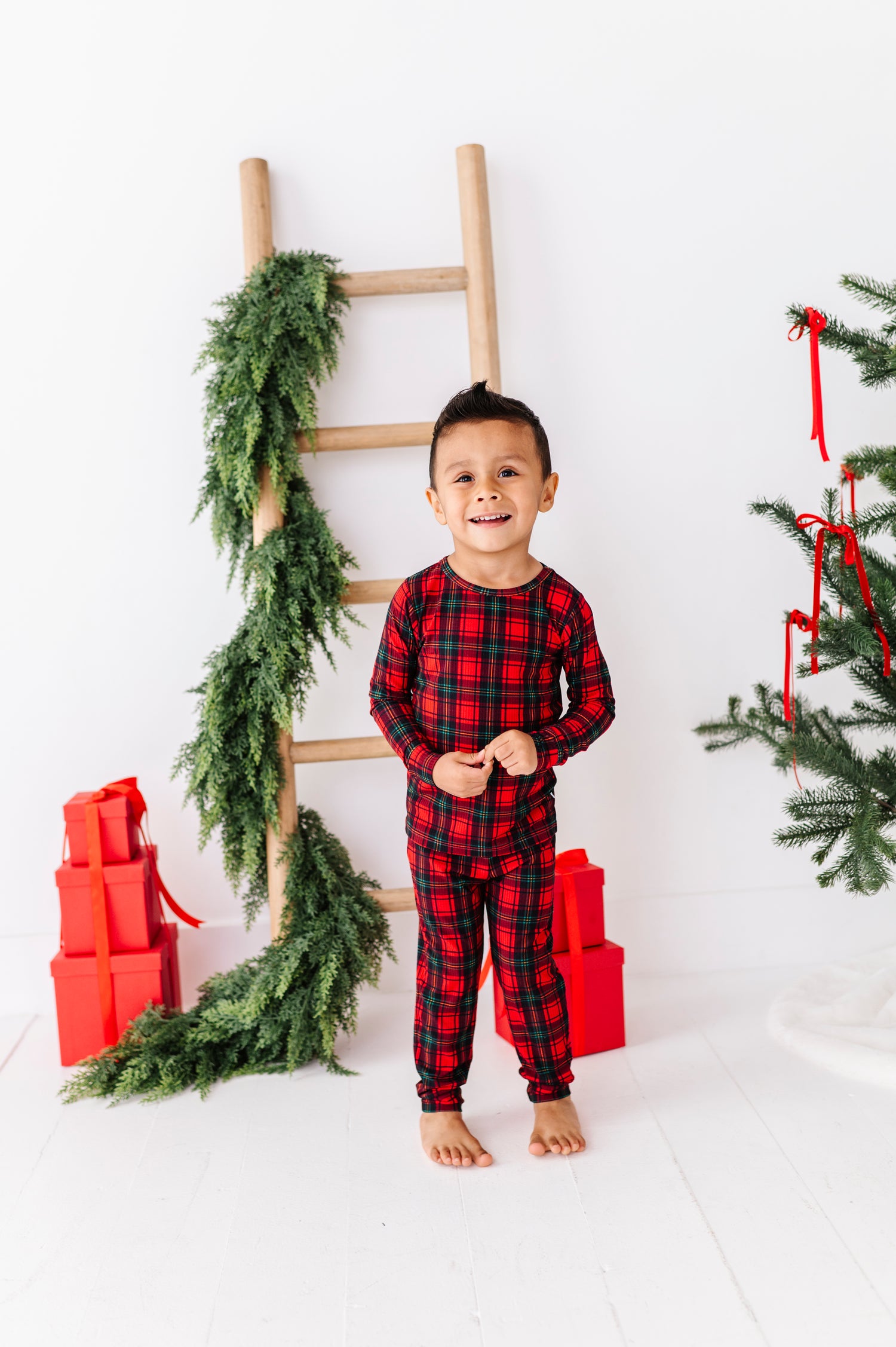 Classic Red Plaid Ribbed Two Piece Pajama Set