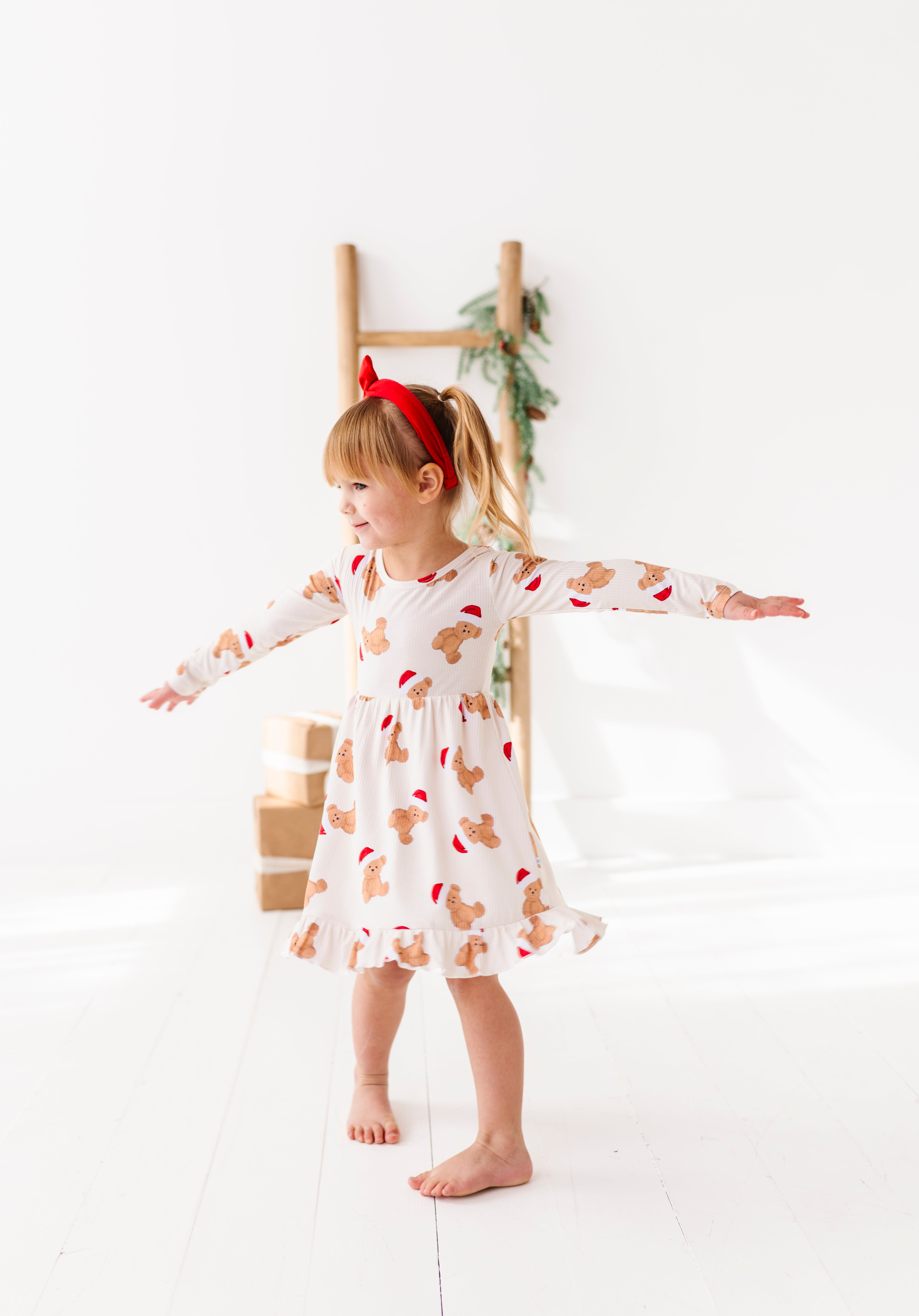 Santa Bear Girls Twirl Dress