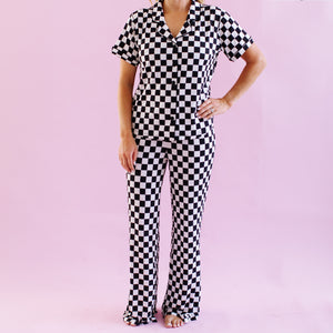 Black and White Checks Womens Pajama Set