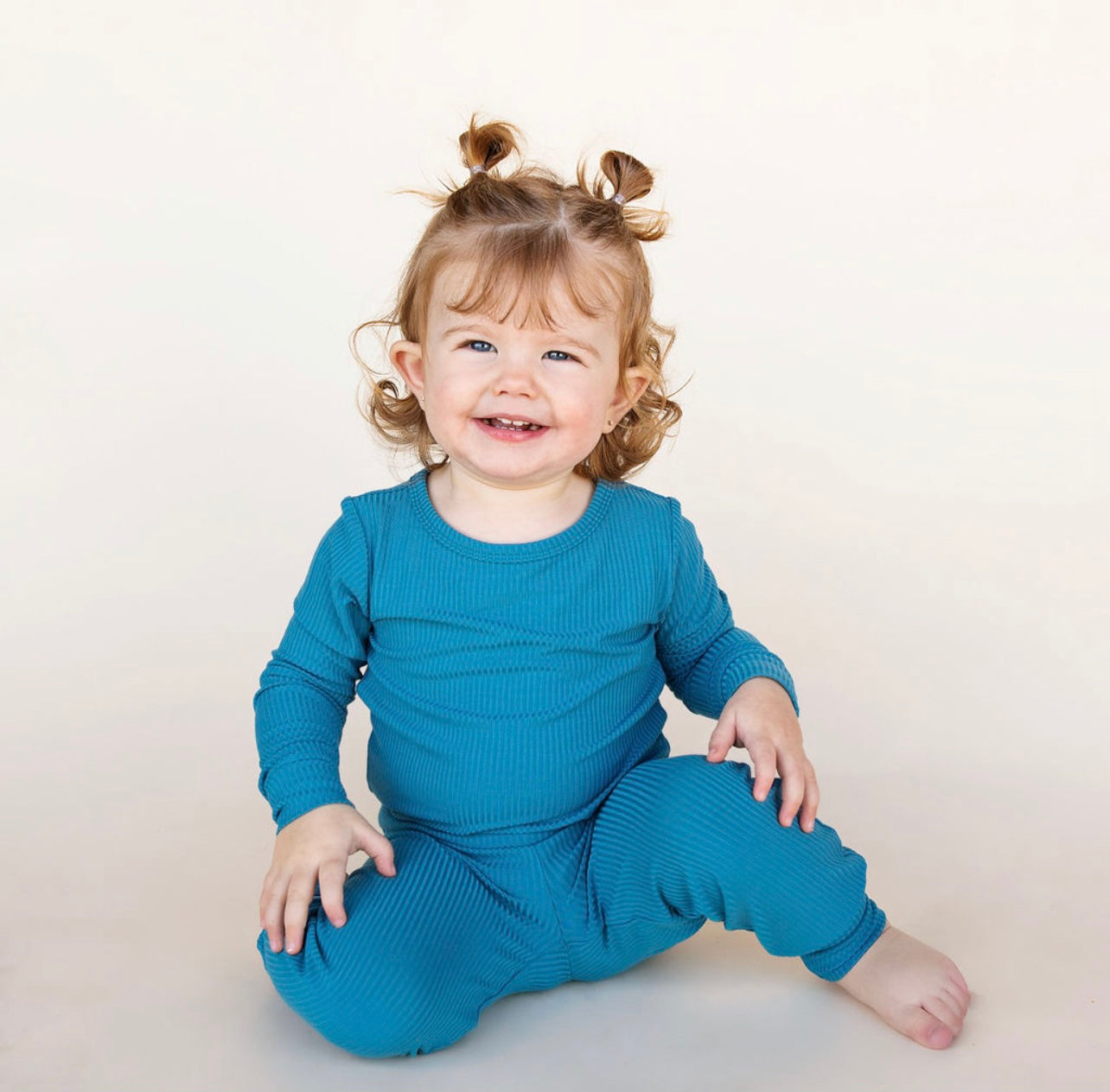 Blue Ribbed Two Piece Pajama Set