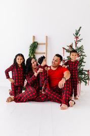 Classic Red Plaid Ribbed Men's Set