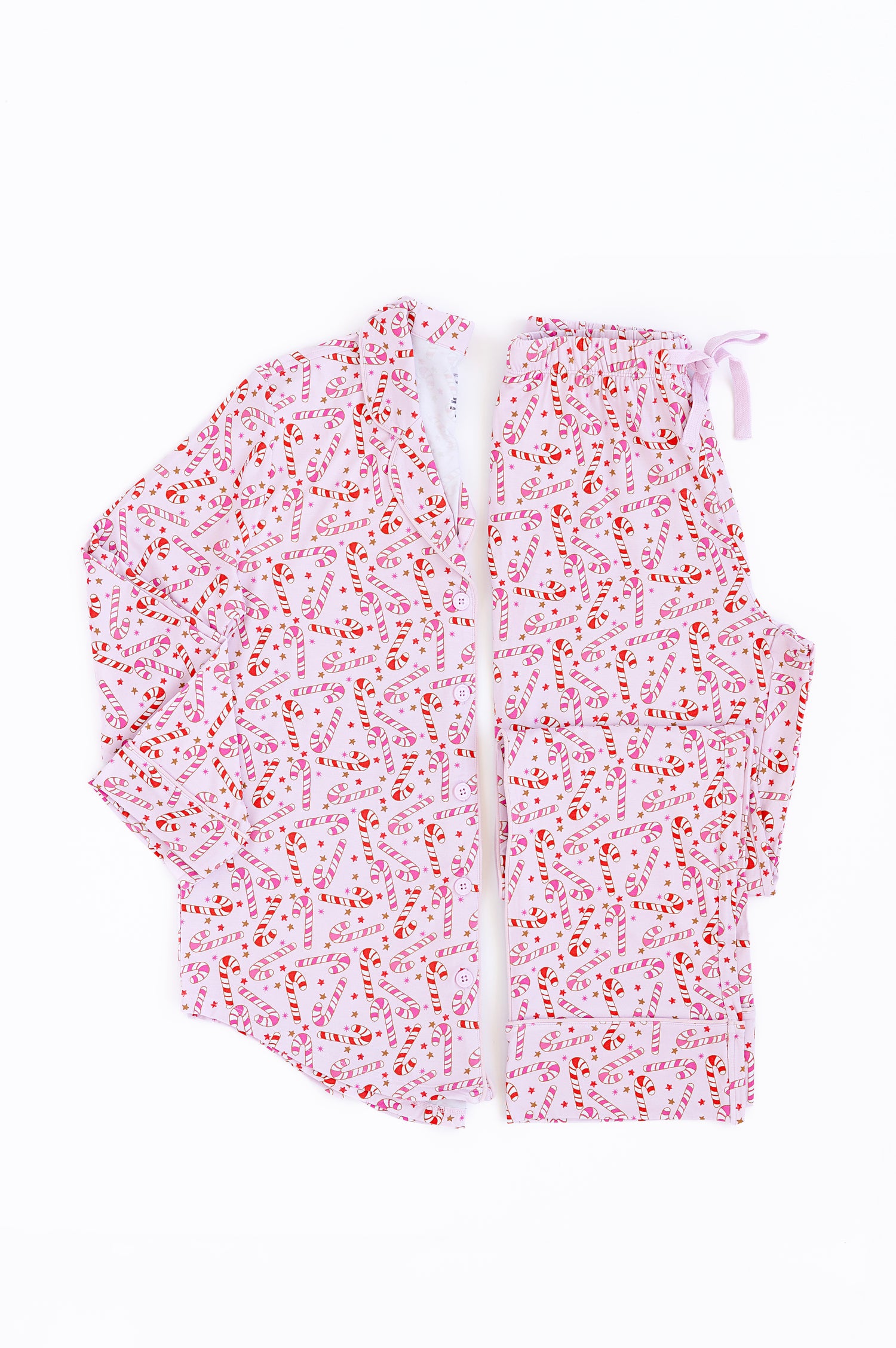 Pink Candy Cane Women's Button Down Pajama Set