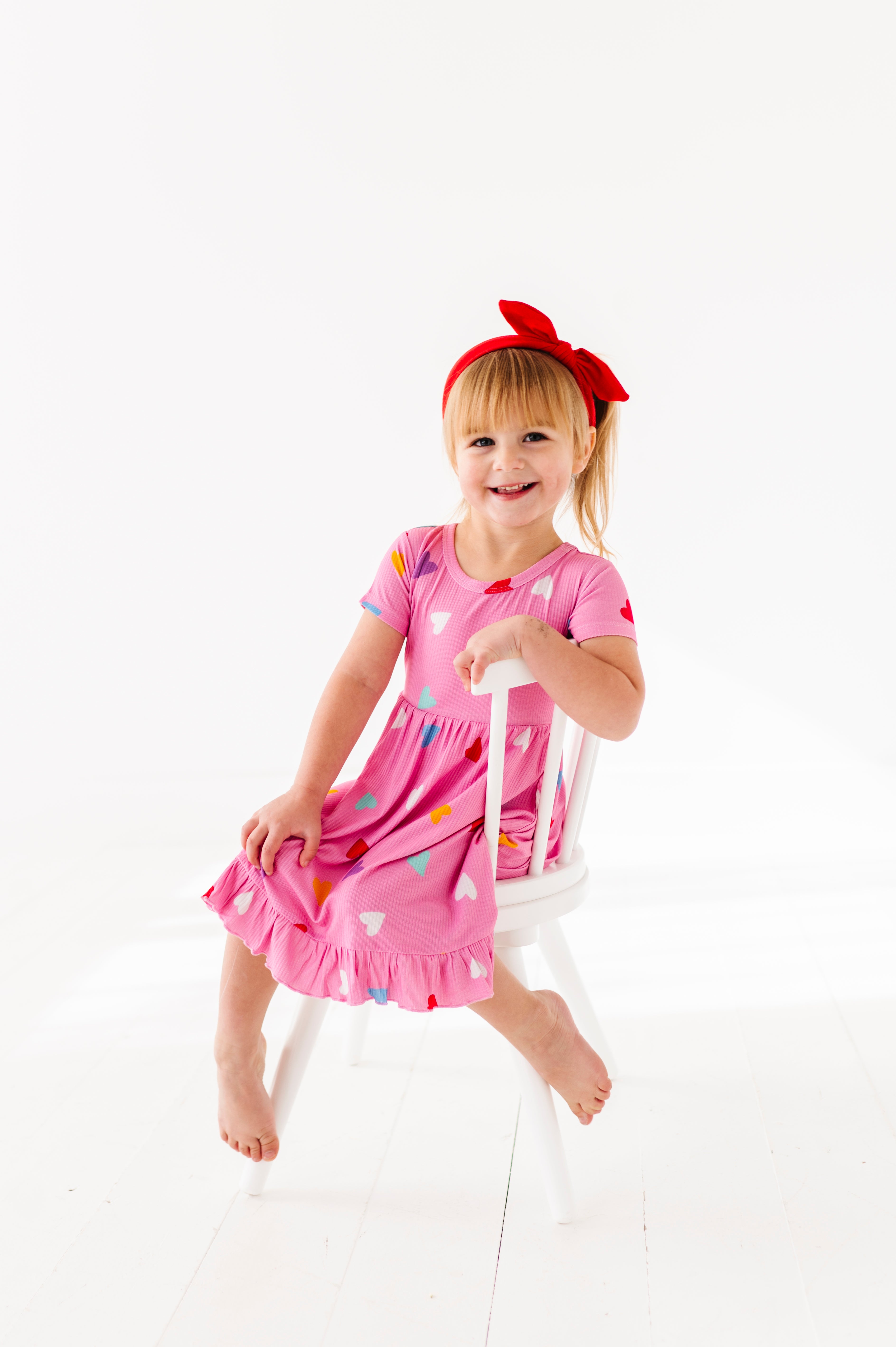 Colorful Hearts Ribbed Twirl Dress