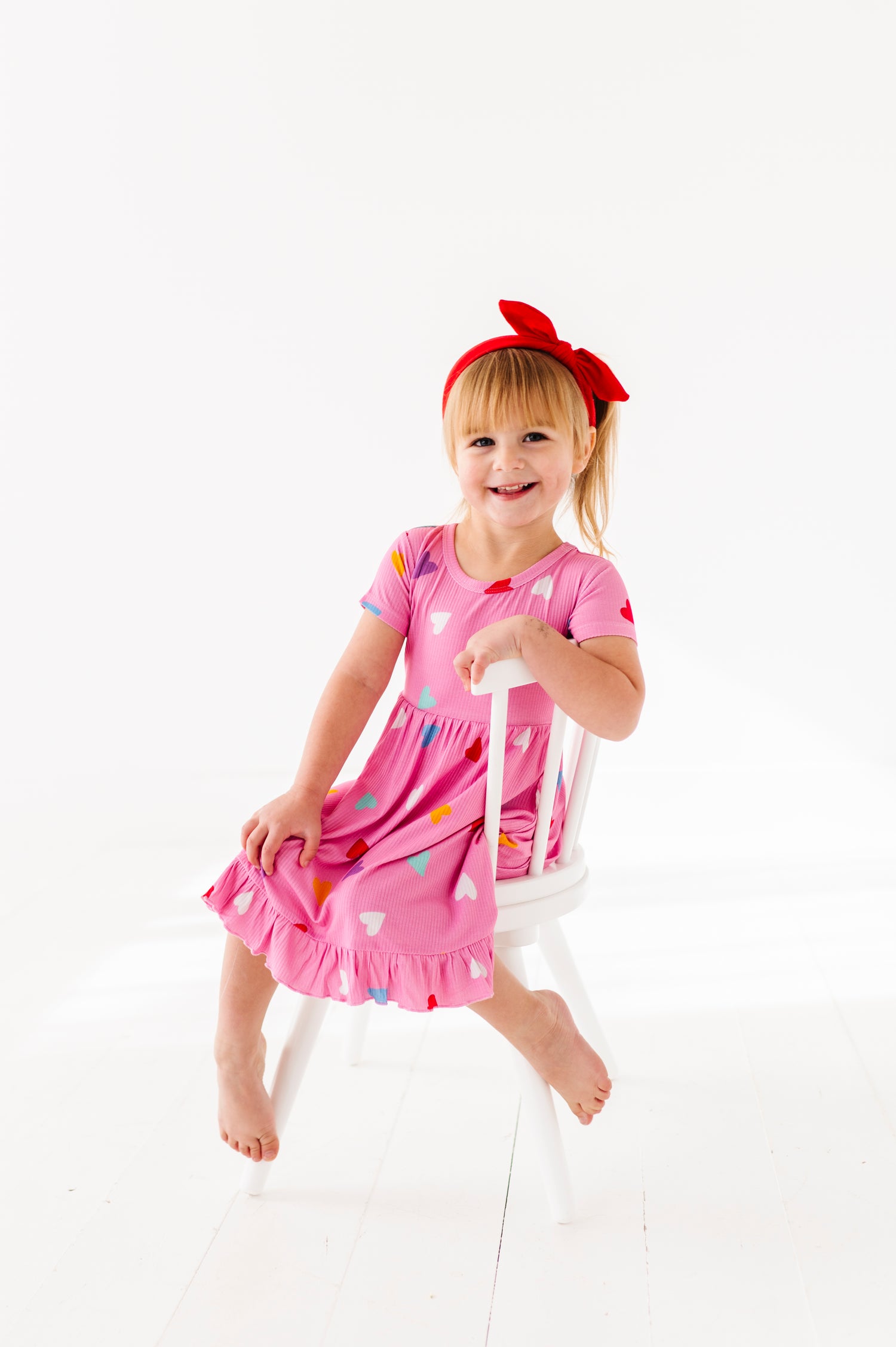 Colorful Hearts Ribbed Twirl Dress