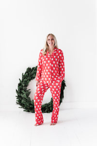 Women’s Red Santa Button Down Pajama Set