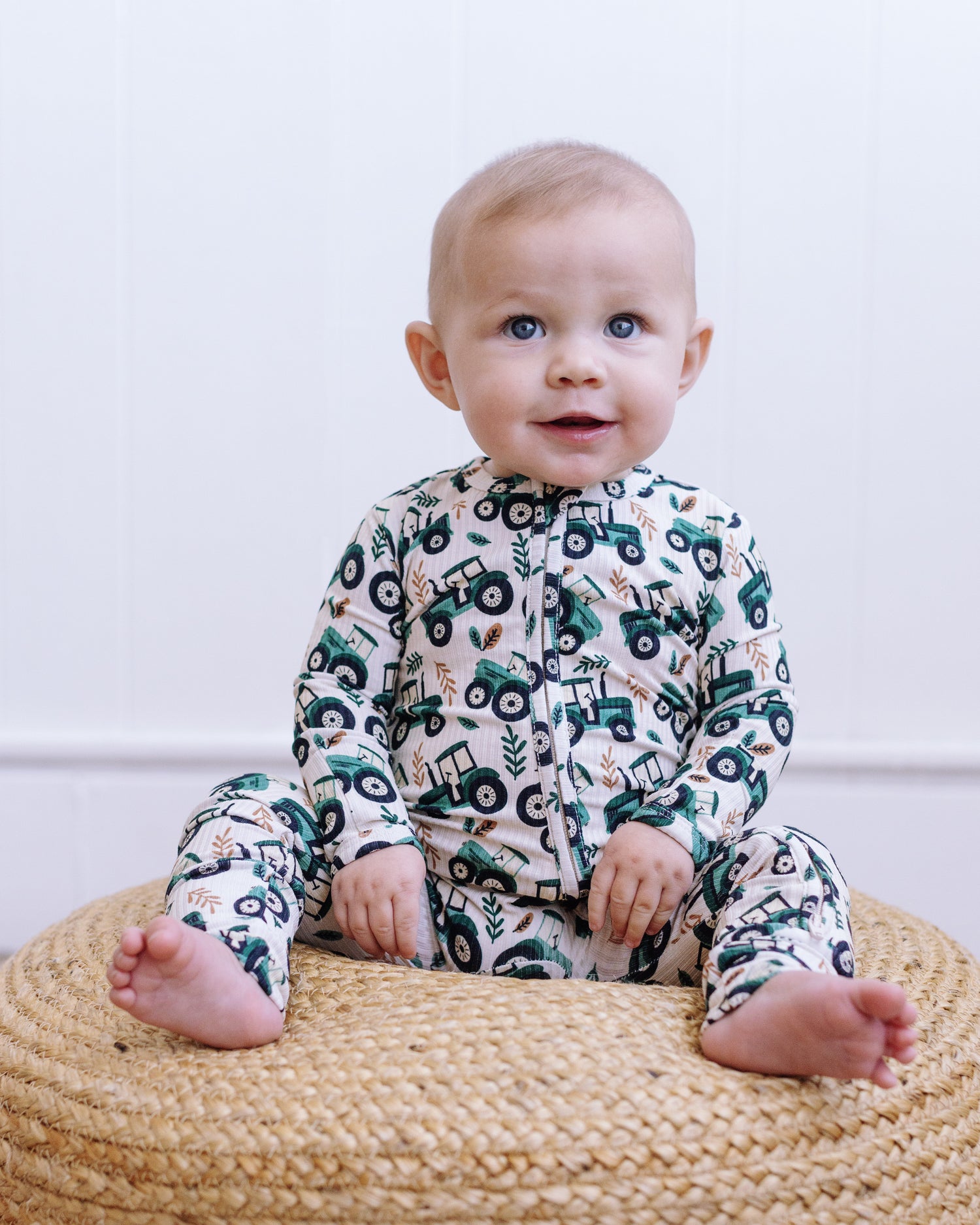 Green Tractor Zipper Onesie