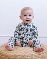 Green Tractor Zipper Onesie