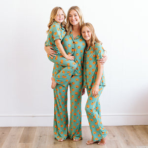 Ribbed Green Pumpkin Girls Flare Lounge Set