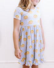 Load image into Gallery viewer, Blue Gingham Pumpkin Dress
