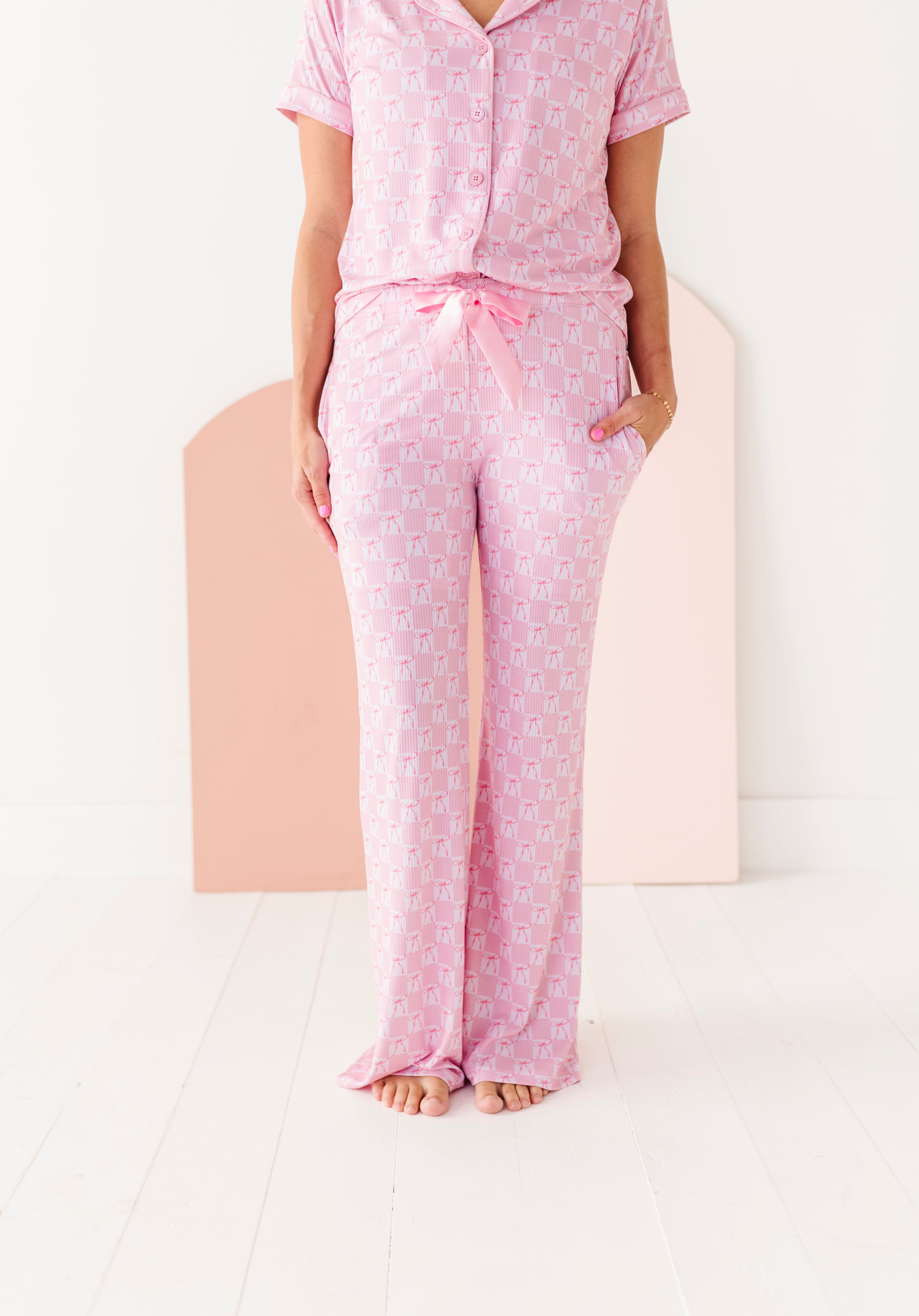 Pink Bow and Checks Women's Flare Set