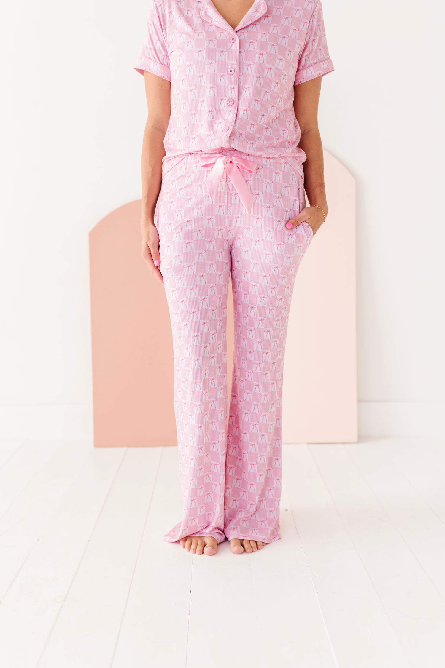 Pink Bow and Checks Women's Flare Set