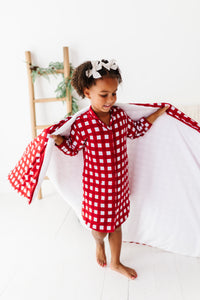 Red Check Girls Button down Dress