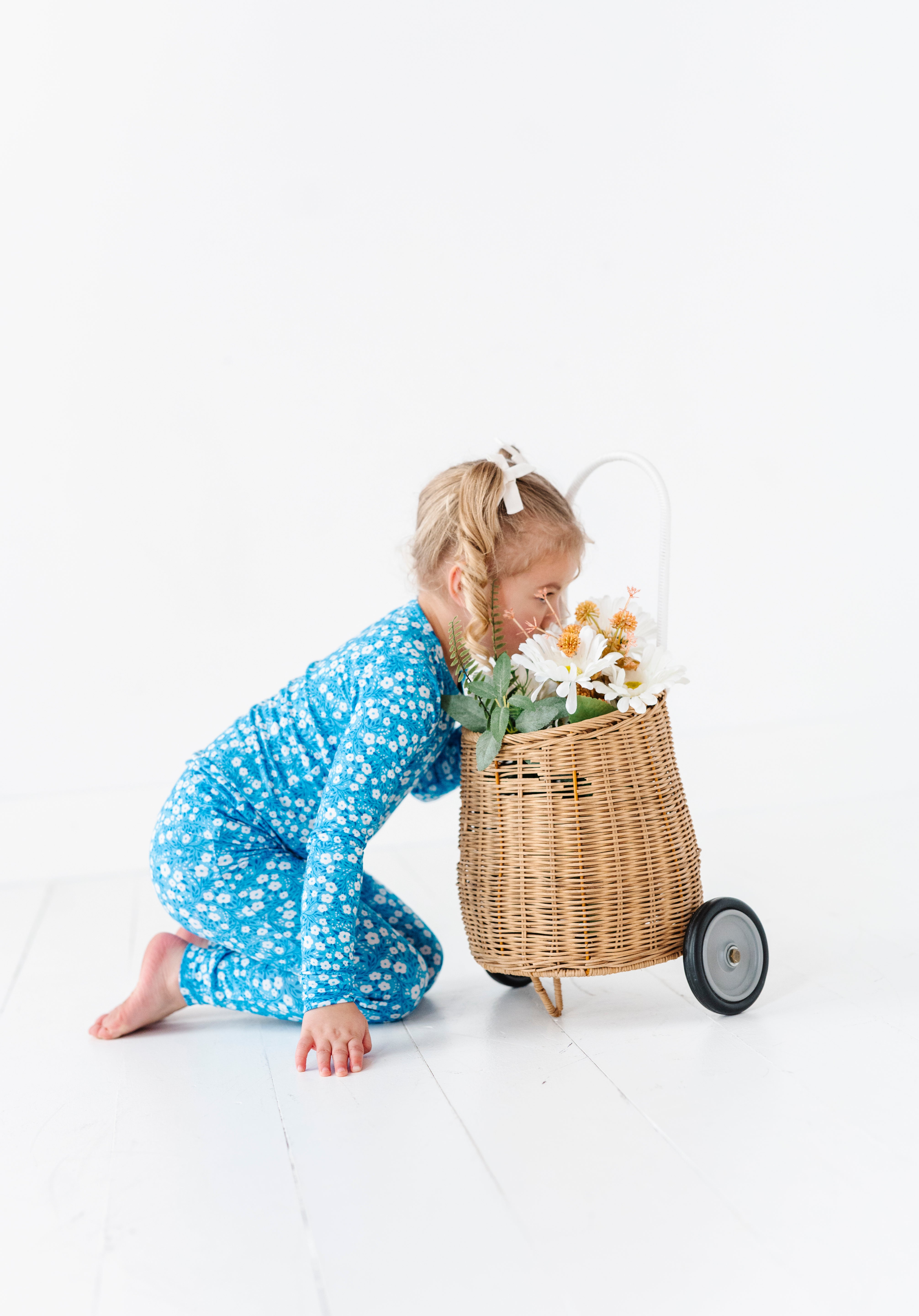 Blue Base Flowers Two Piece Pajama Set