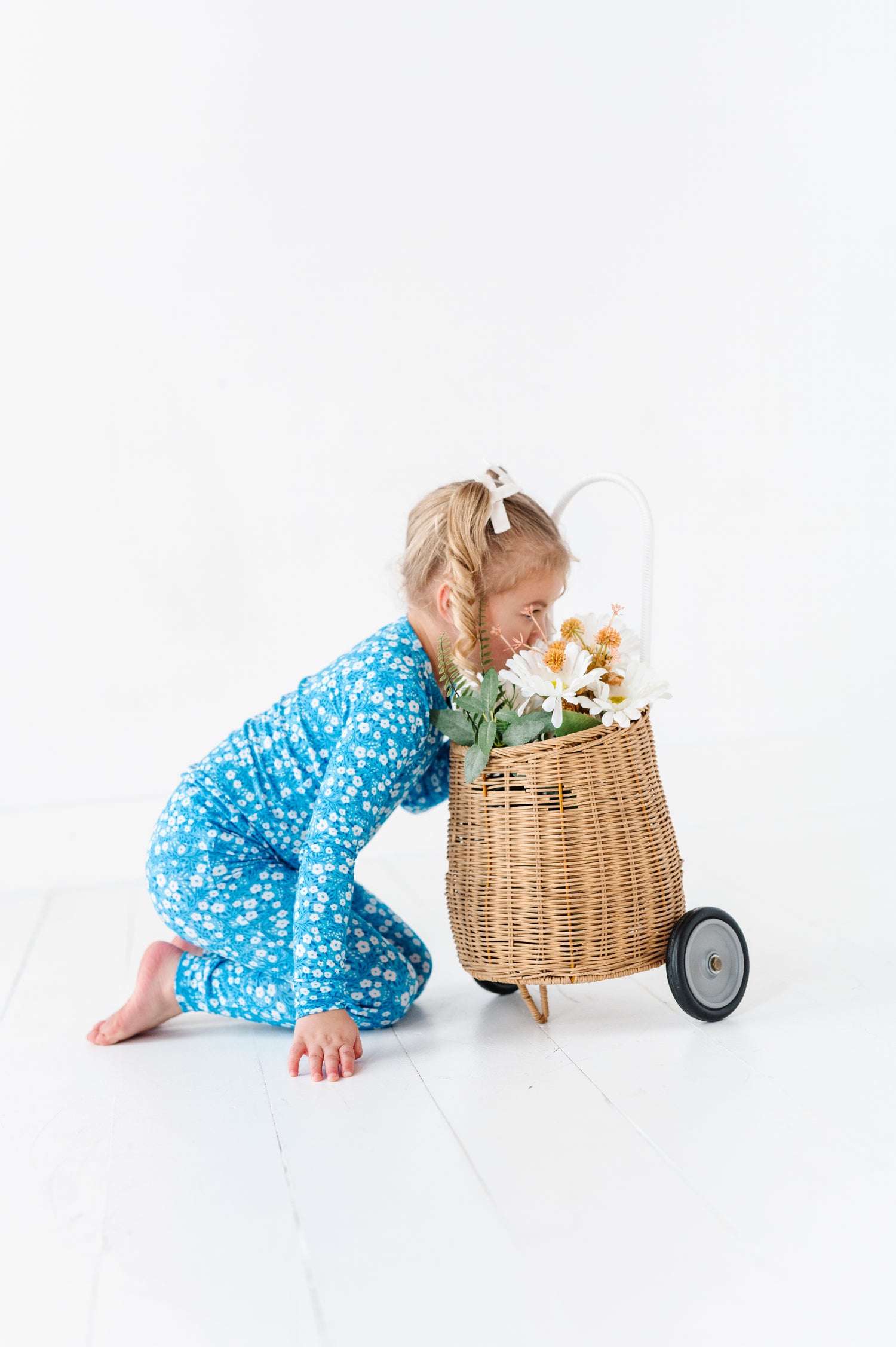 Blue Base Flowers Two Piece Pajama Set