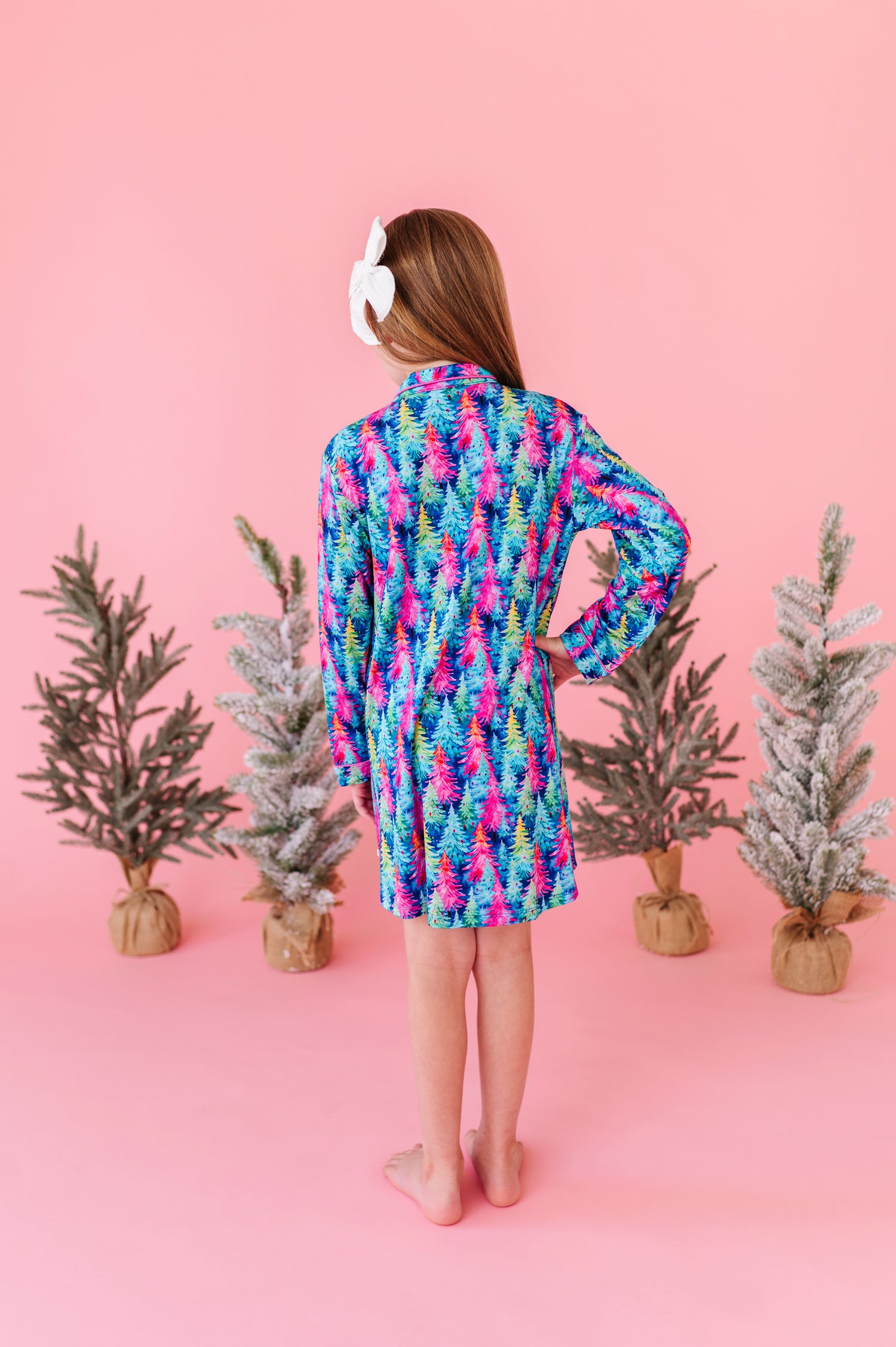 Colorful Pine Trees Girls Long Sleeve Gown