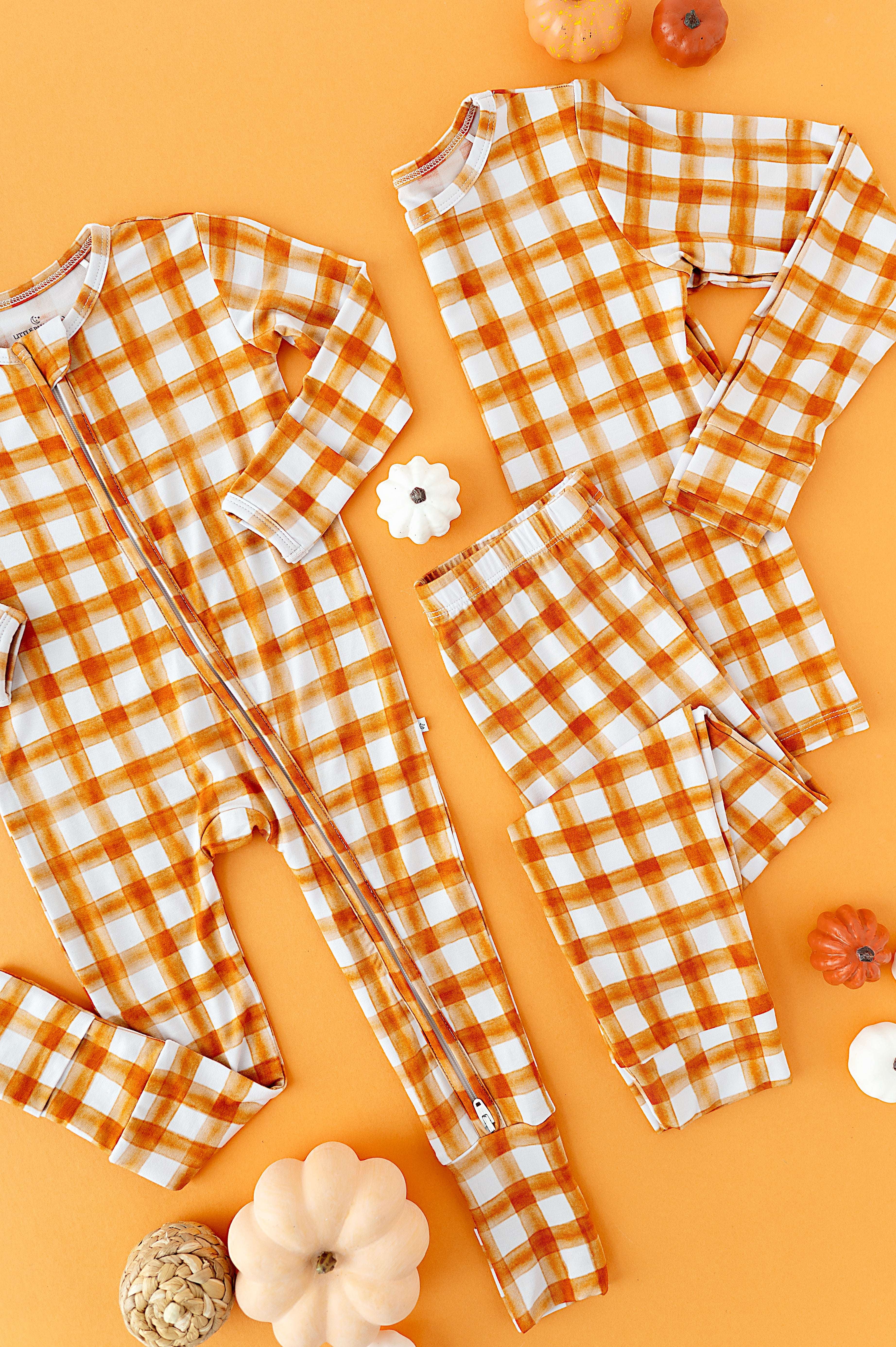 Orange Gingham Two Piece Pajama Set