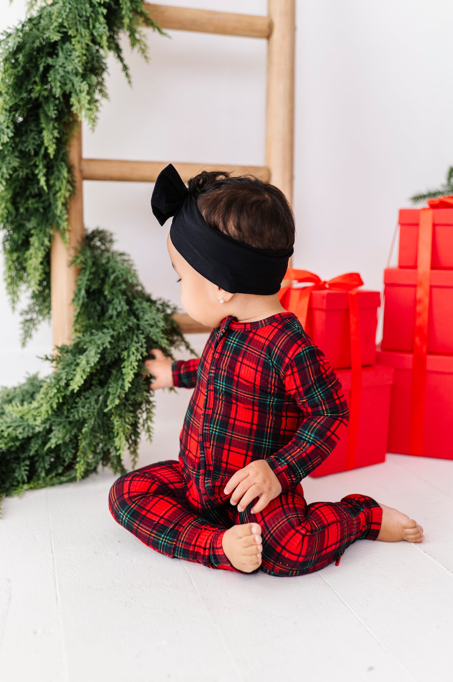 Classic Red Plaid Ribbed Zipper Onesie