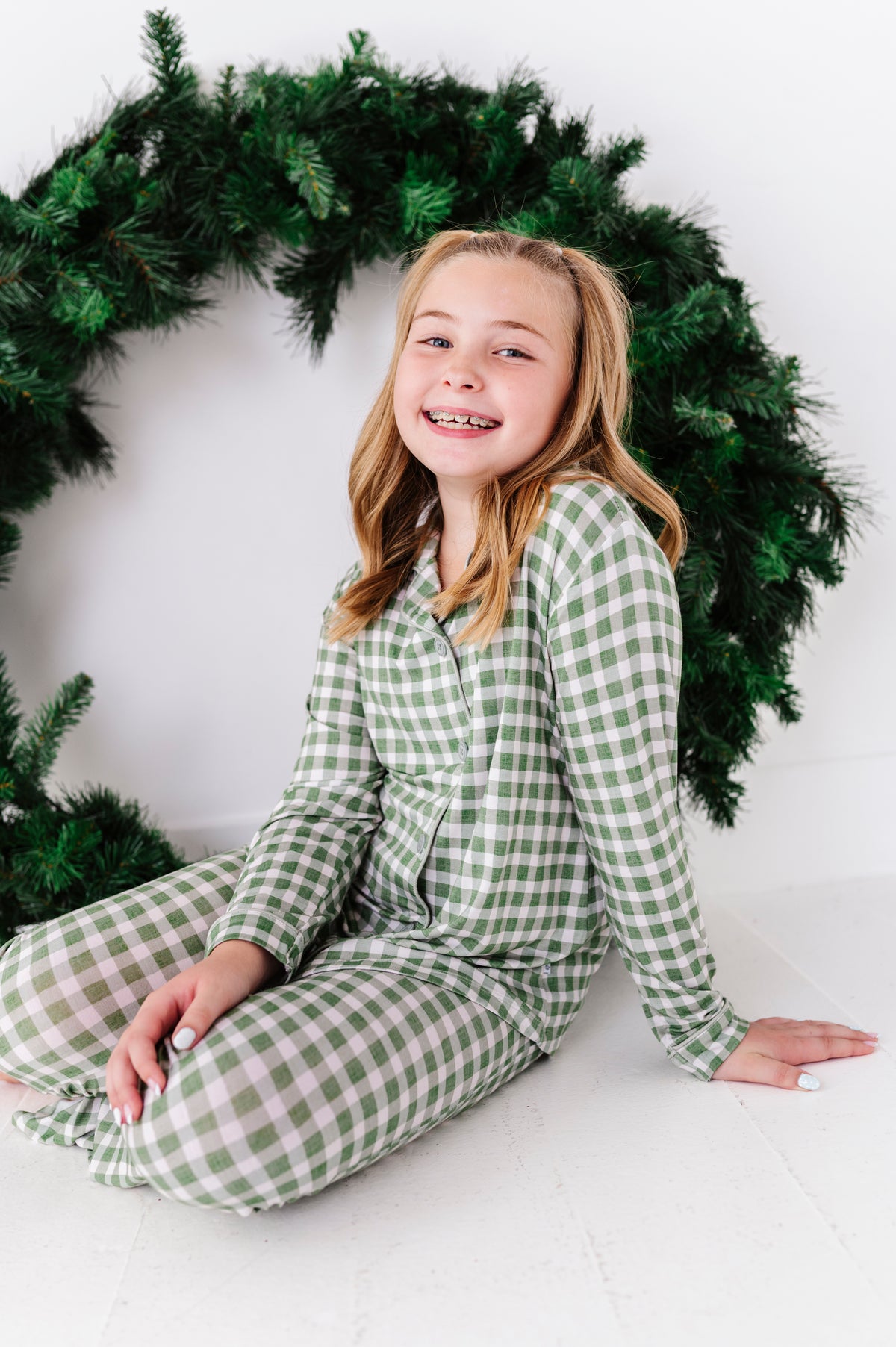 Green Gingham Girls Flare Set