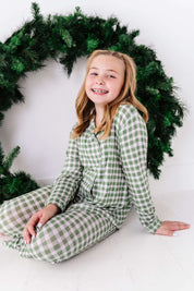 Green Gingham Girls Flare Set