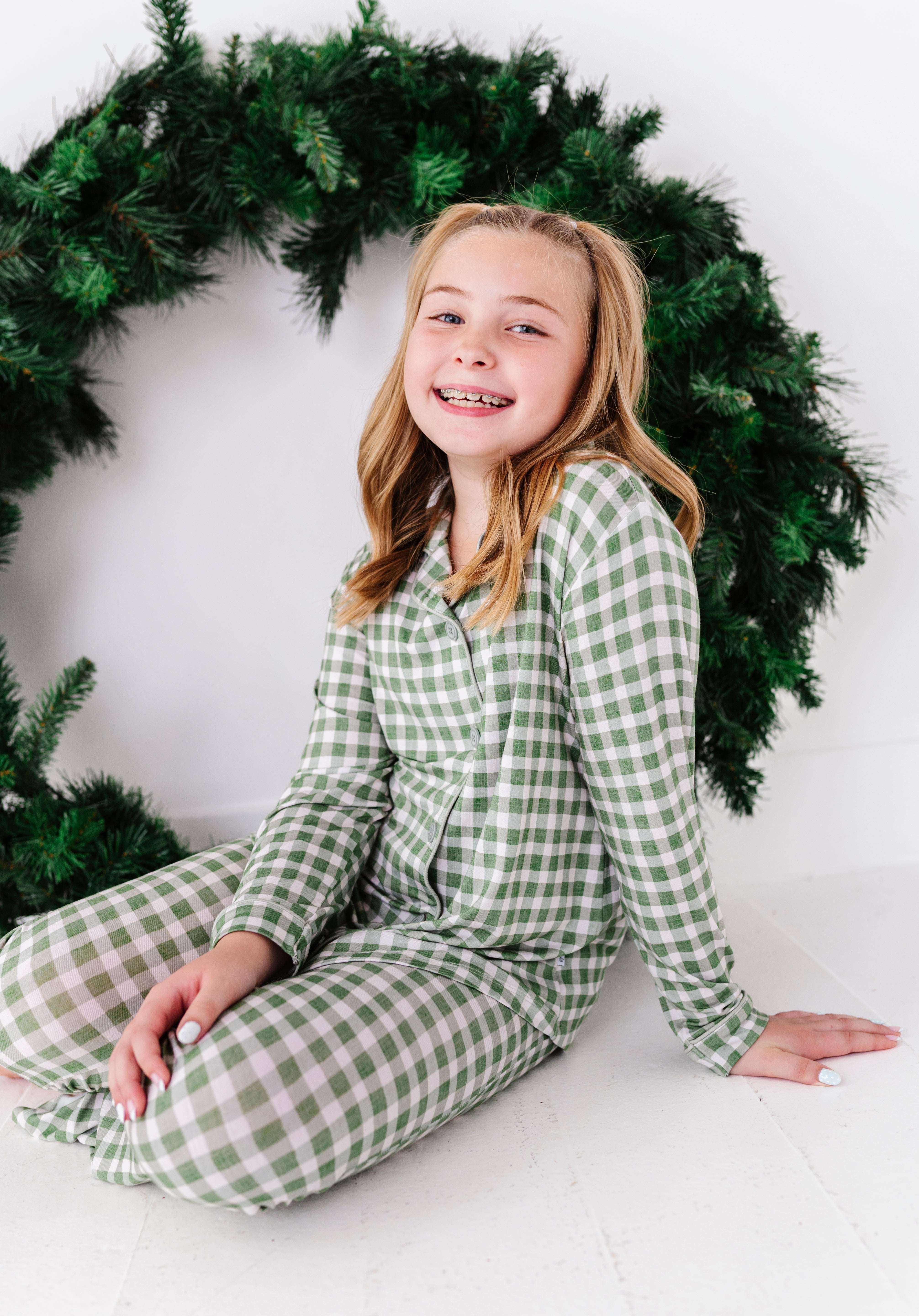Green Gingham Girls Flare Set