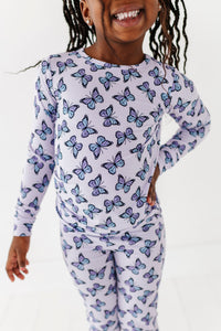 Purple Butterfly Two Piece Long Set