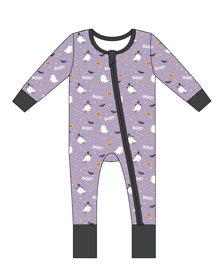 Happy Spooky Purple Zipper Onesie