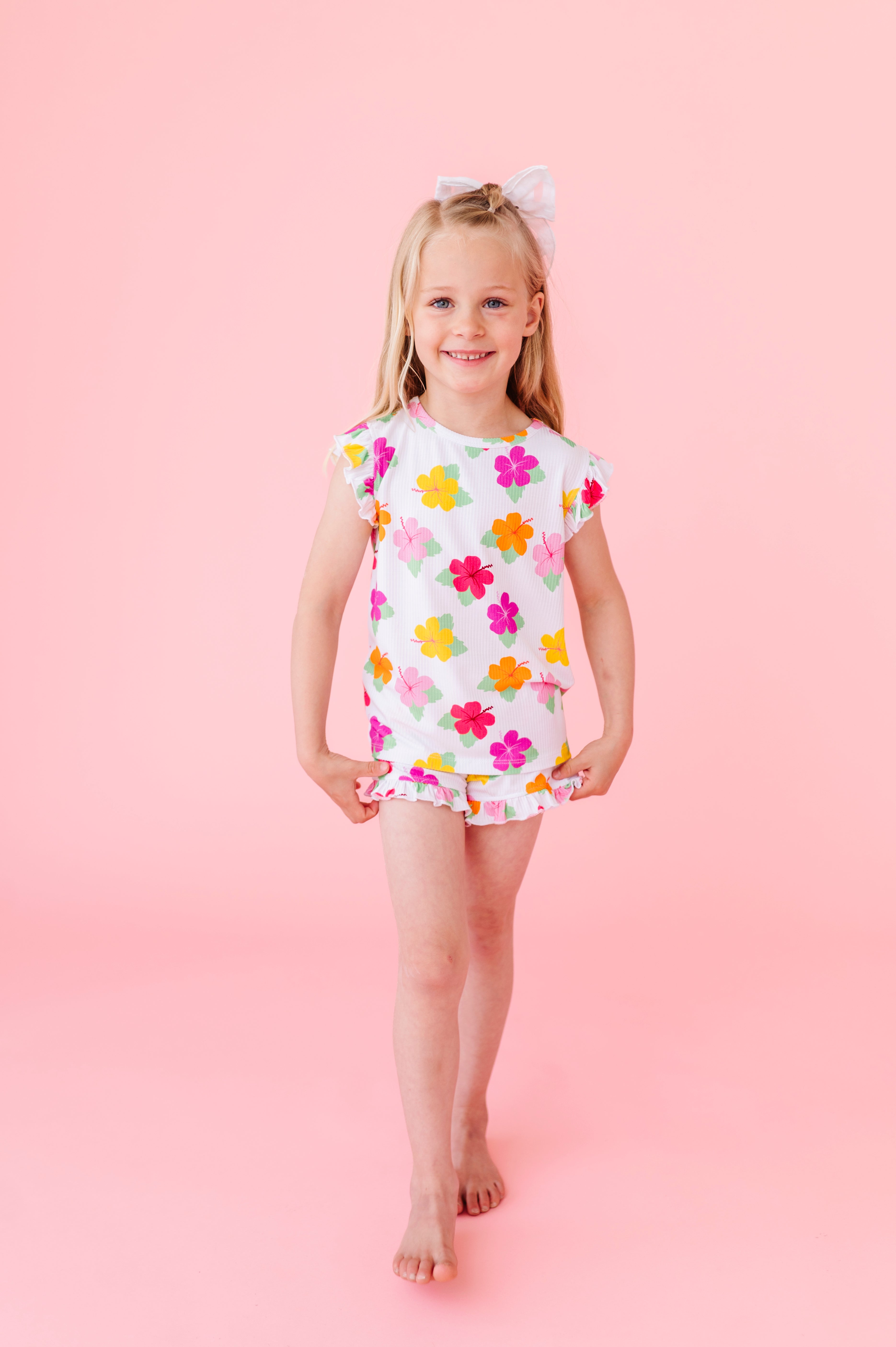 Hawaiian Flower Ruffle Short Set
