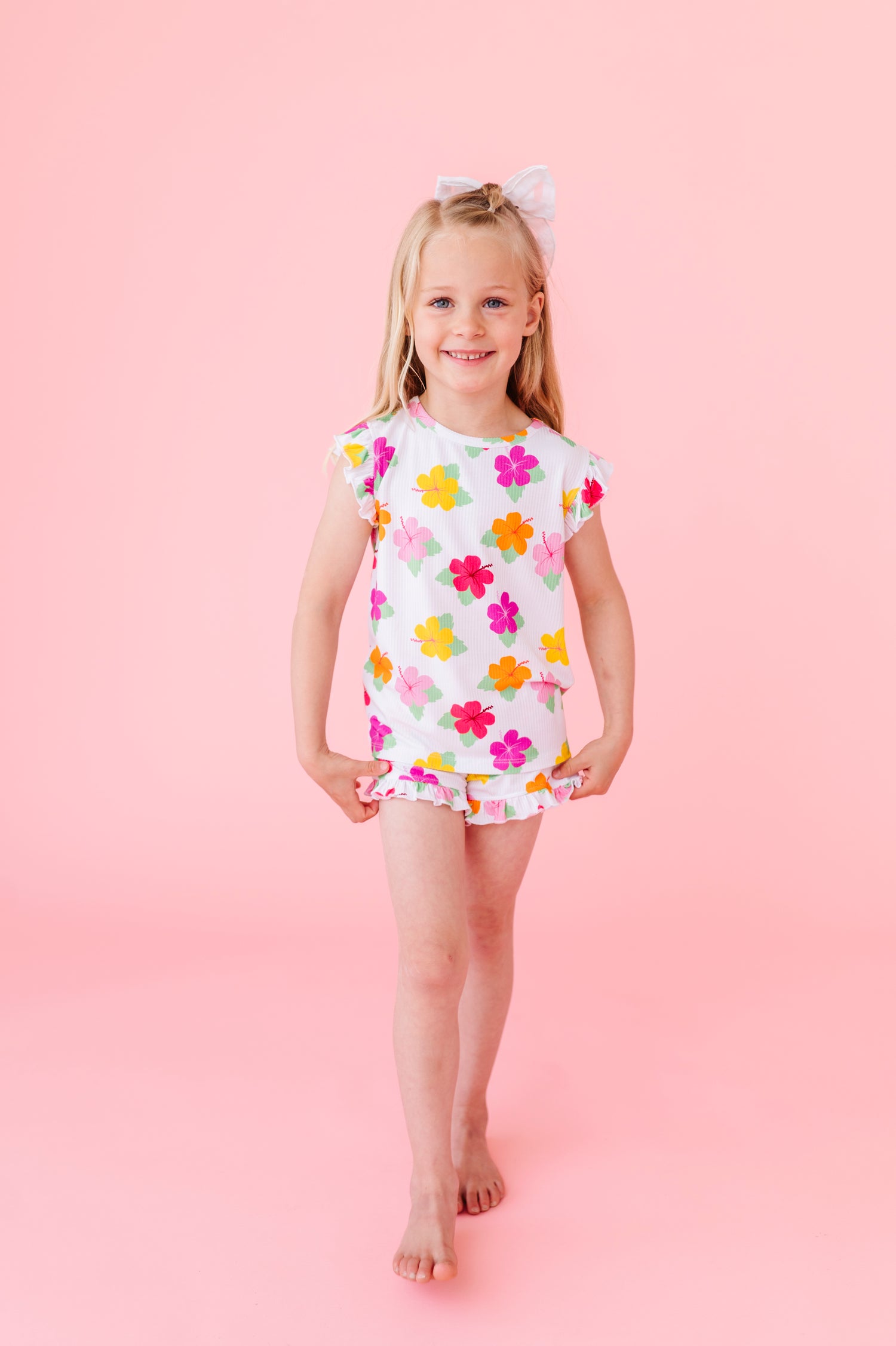 Hawaiian Flower Ruffle Short Set