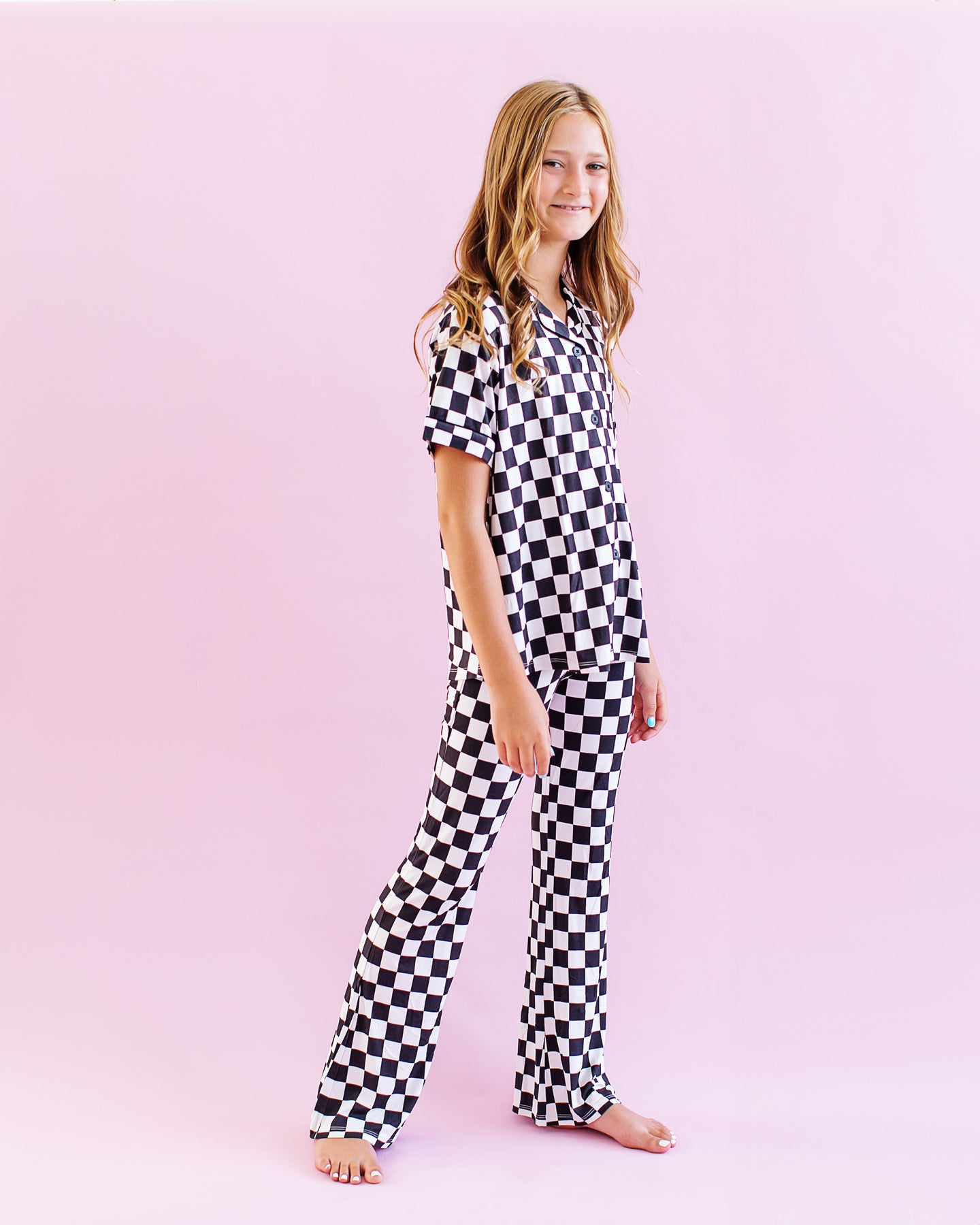 Black and White Checks Girls Flare Lounge Set