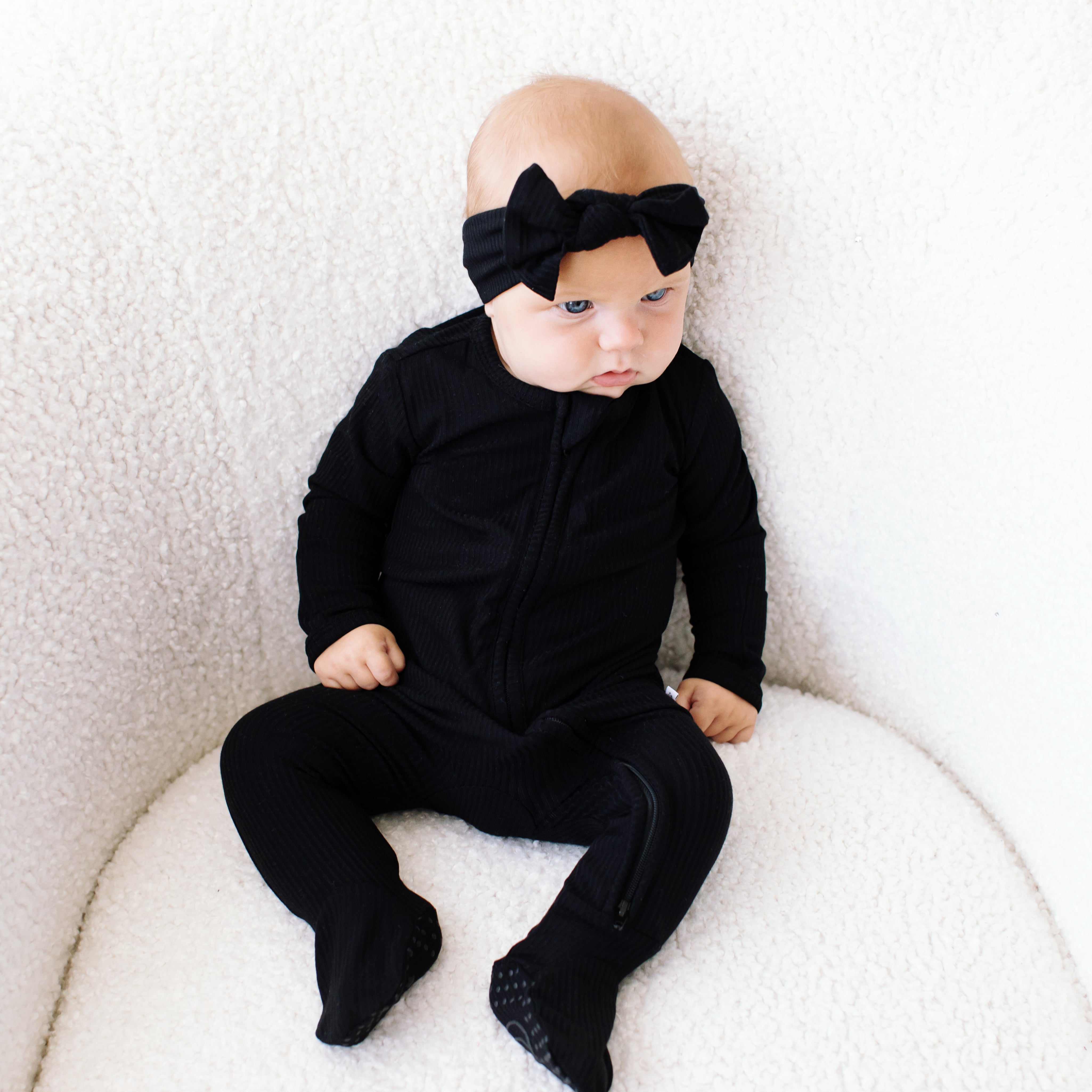 Black Ribbed Zipper Onesie