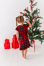 Classic Red Plaid Ribbed Ruffle Gown